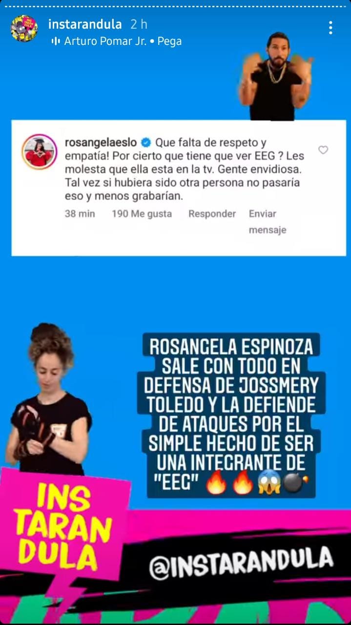 Rosángela Espinoza apoya a Jossmery Toledo. (Foto: Instarándula)