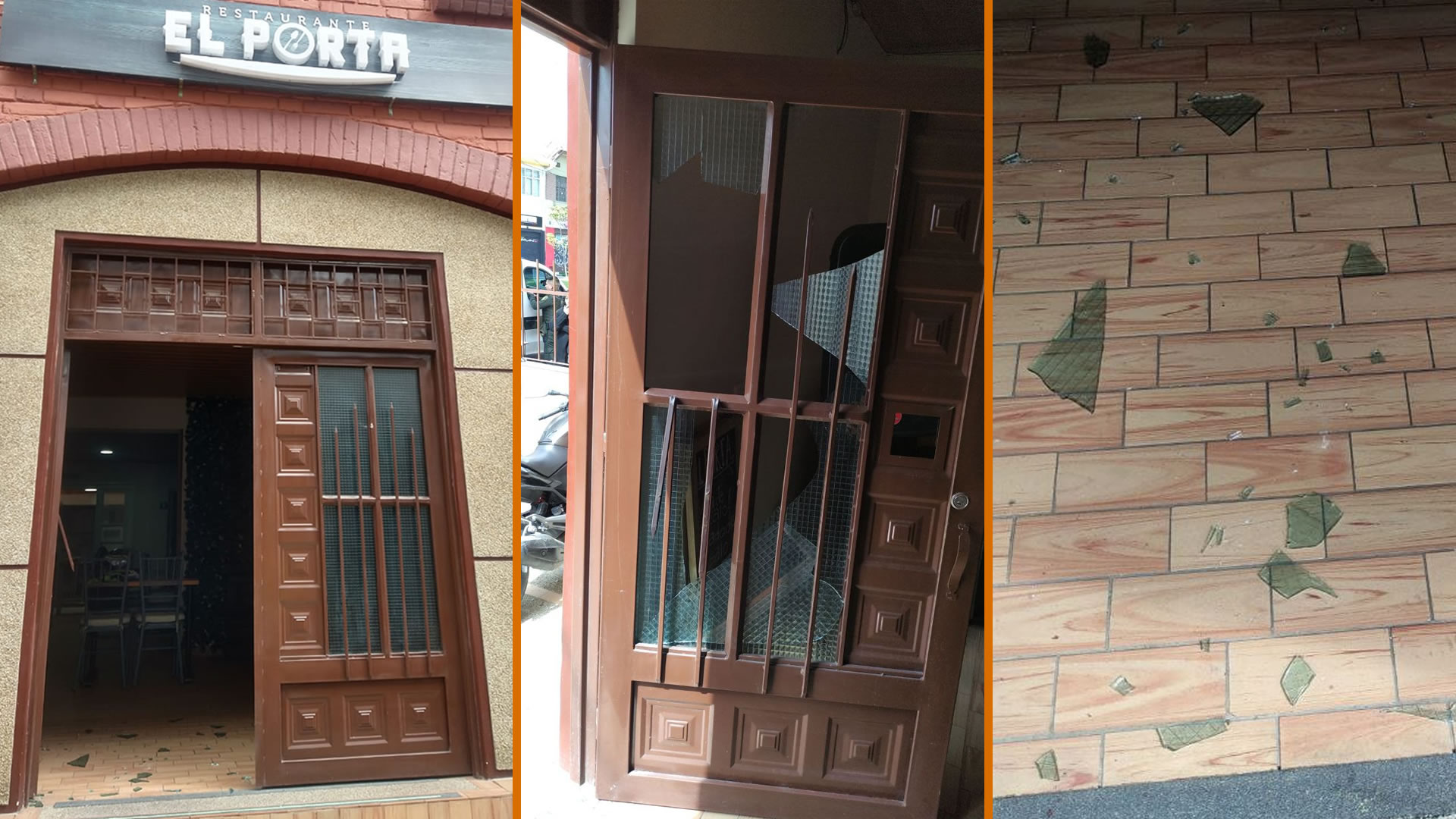 Así quedaron las ventas de la puerta del restaurante El Porta de excombatientes de las Farc luego del ataque.