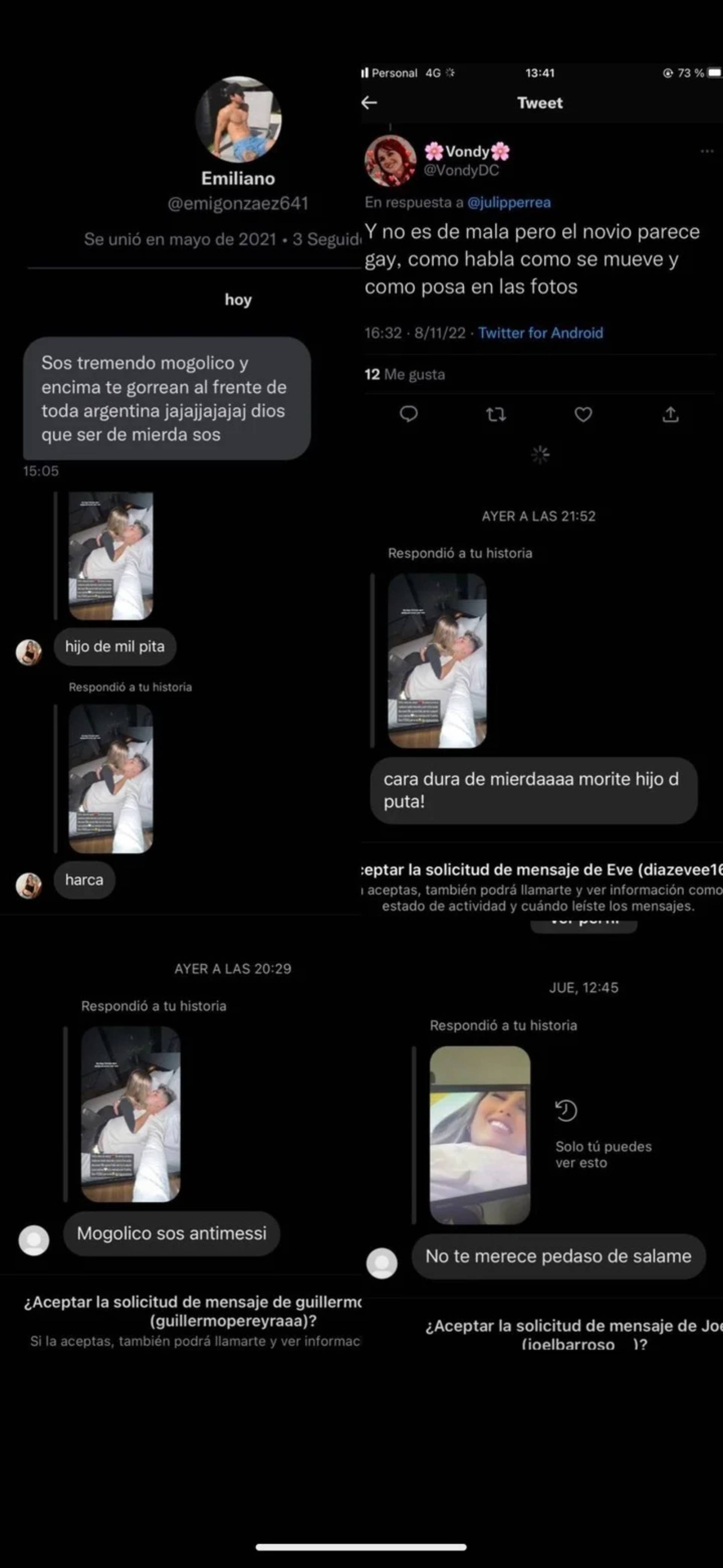 Los capturas de los mensajes que recibe el novio de Julieta de GH