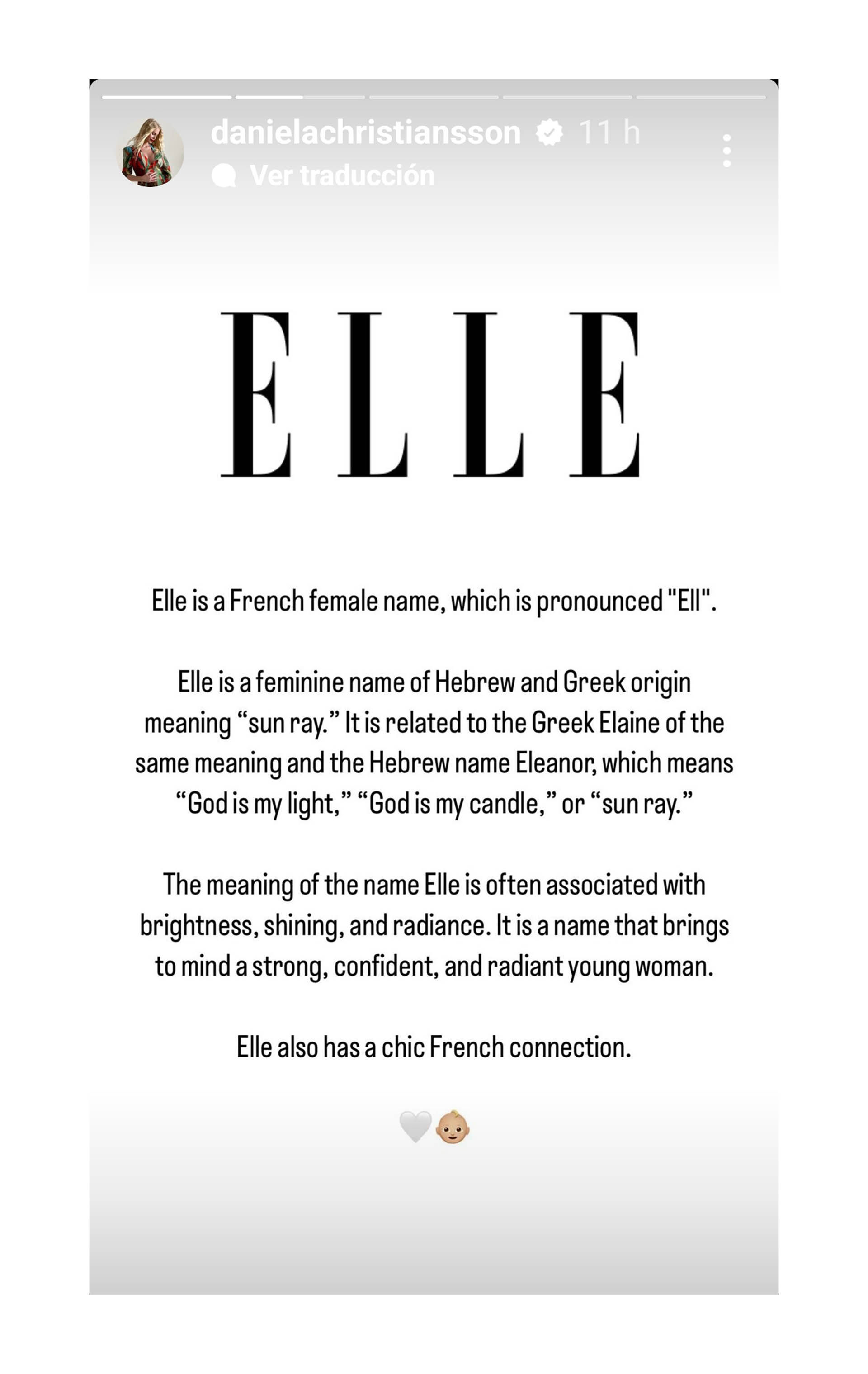 El profundo significado del nombre Elle (Instagram)