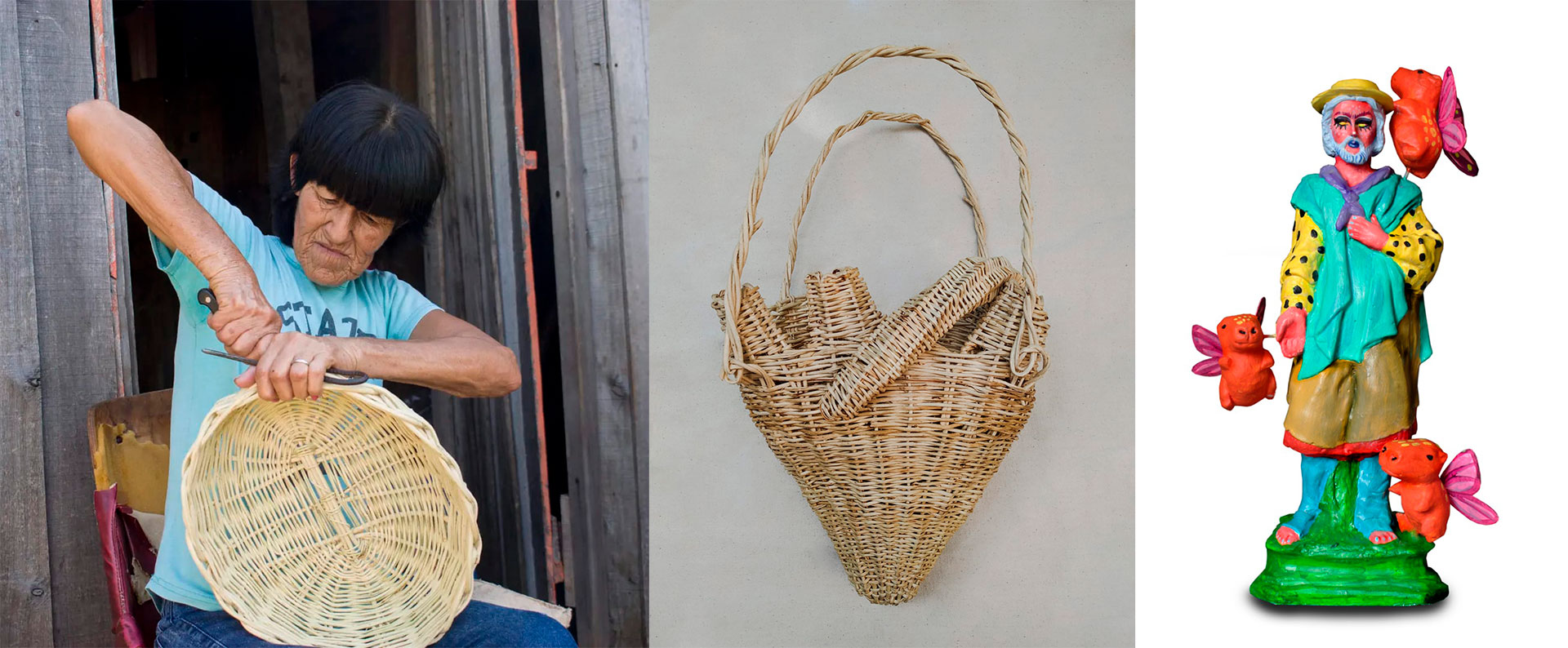 Zulma Montenegro, an artisan from Yapeyú, and works by Claudio Ojeda and Valentina Mariani 