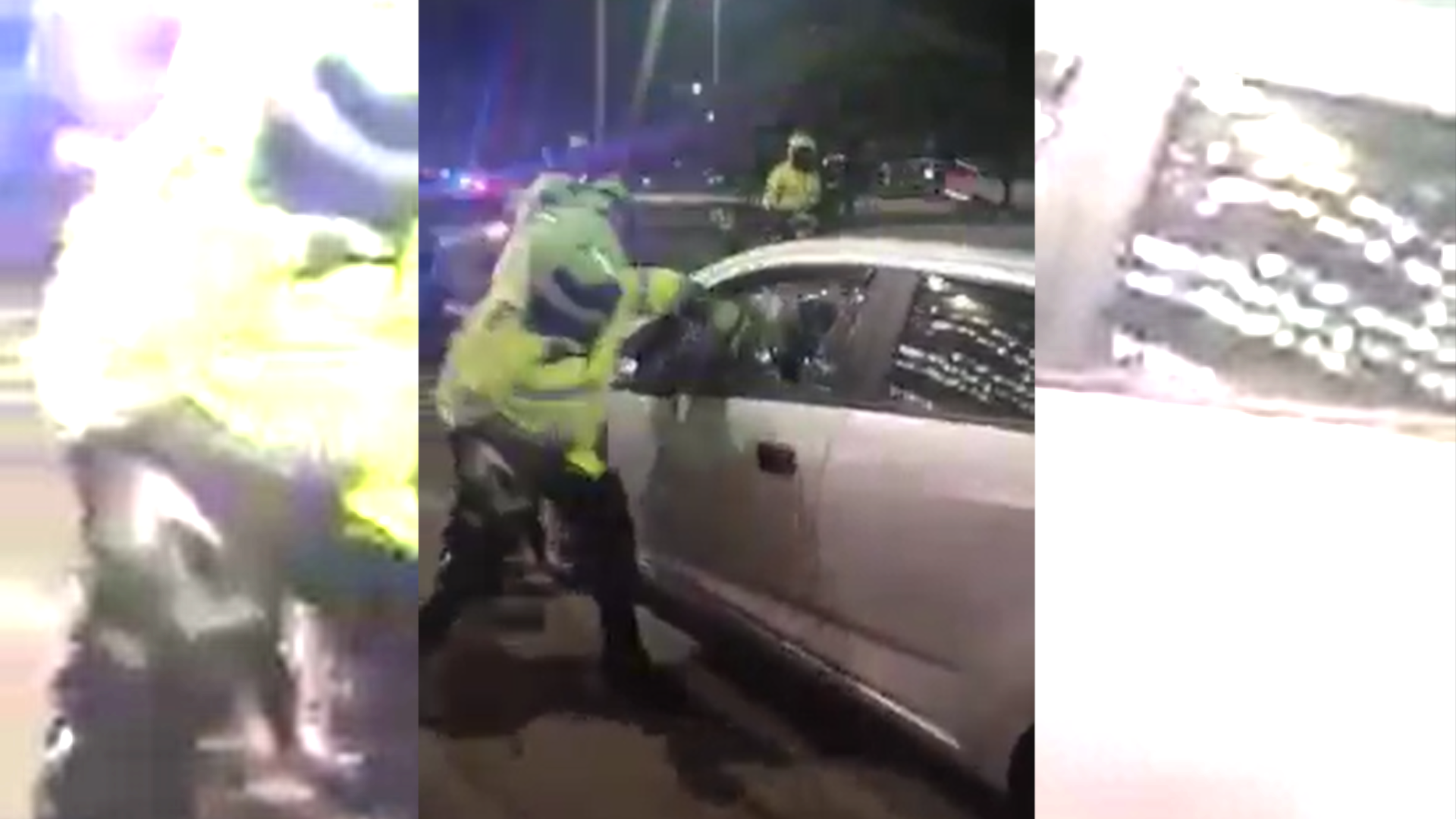 Video: policía rompió el vidrio del carro de un conductor de plataformas en las protestas de la noche en Bogotá