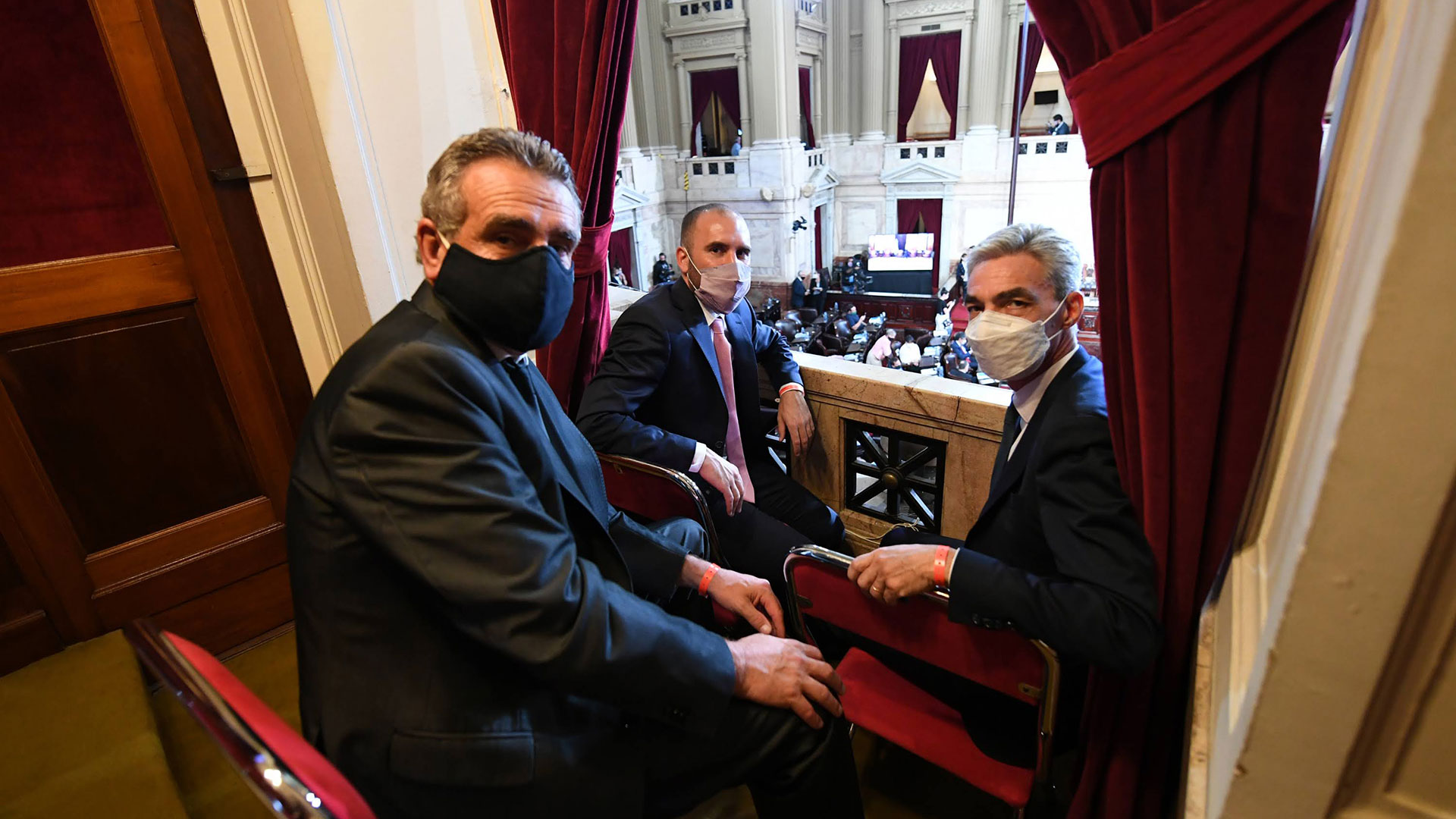 Guzmán, Rossi y Meoni en uno de los palcos. Los ministros estuvieron en la Cámara de Diputados