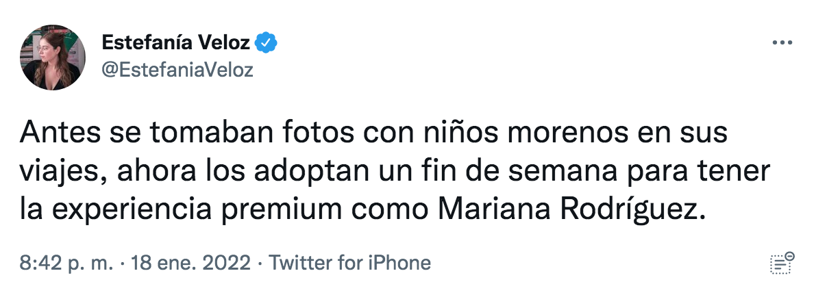 Estefanía Veloz se sumó a las críticas contra Mariana Rodríguez (Foto: Twitter/@EstefaniaVeloz)