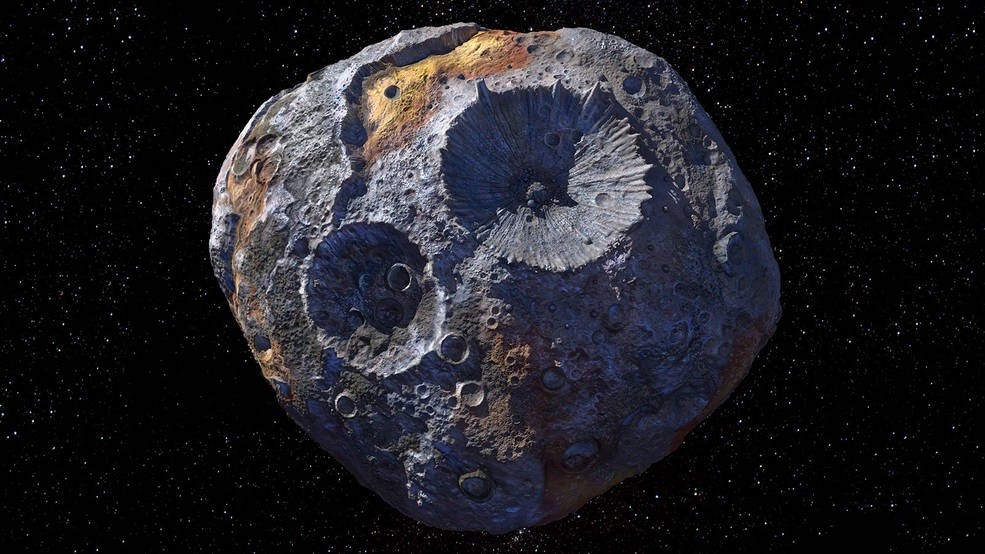 Esta ilustración muestra el objetivo de la misión Psyche: el asteroide Psyche, localizado en el cinturón principal de asteroides entre Marte y Júpiter. (NASA/JPL-CALTECH/ASU)
