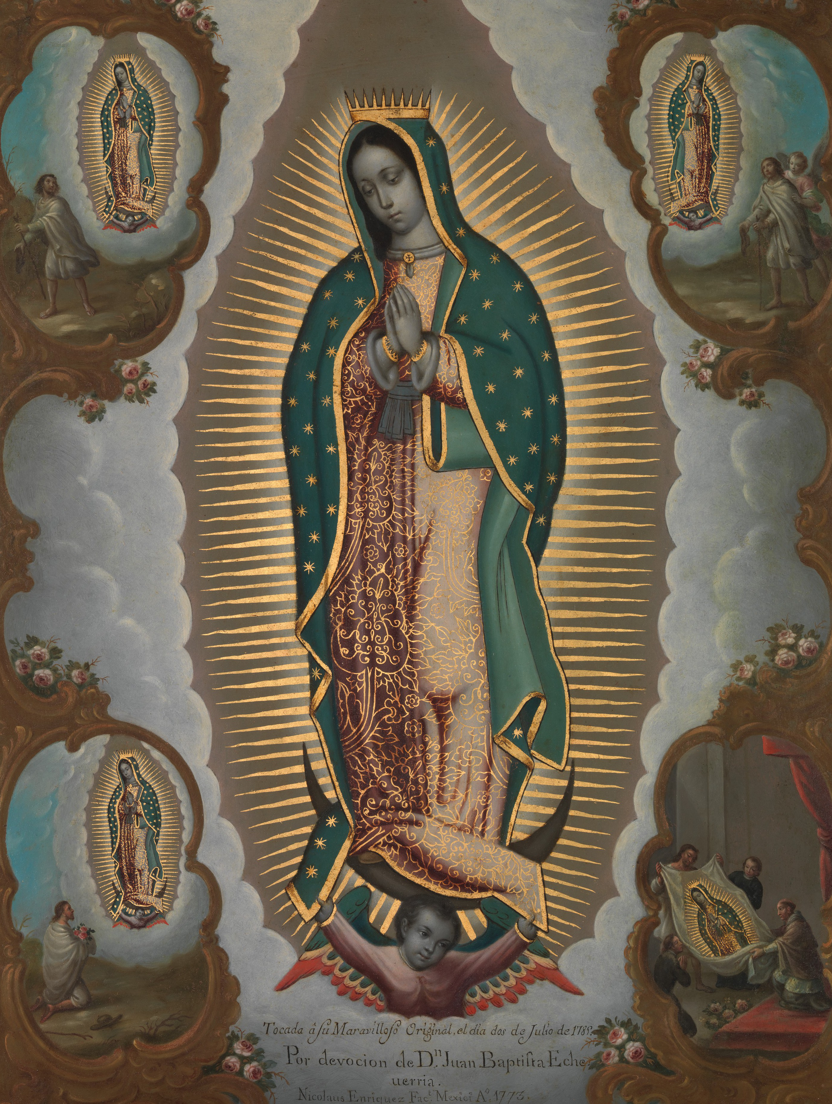 La Virgen de Guadalupe con sus cuatro apariciones, cuadro de Nicolás Enríquez pintado en 1773 (Photo by Heritage Art/Heritage Images/Getty Images)