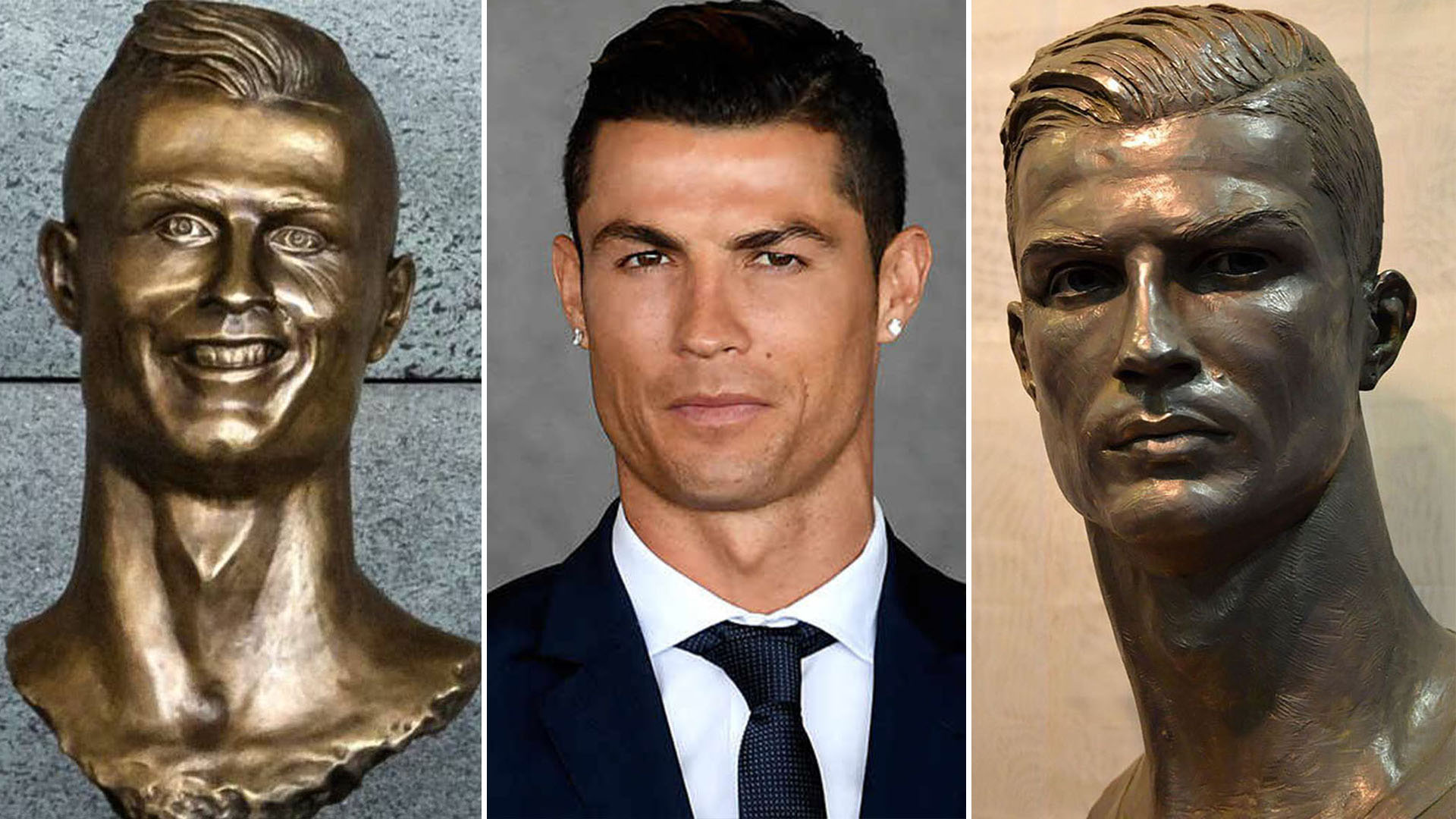 Las estatuas de Cristiano Ronaldo, Una de ellas, la de la izquierda, recibió muchas críticas. "A veces no se parecen", argumentó "el Diez"