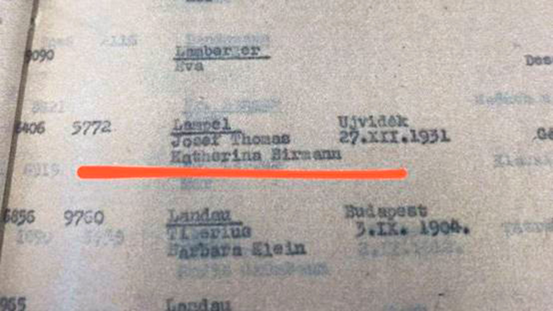 Página del diario de Raoul Wallenberg en donde figuran los nombres de Tommy Lapid (Lampel) y de su madre Katherina. (Foto: Ministerio de Relaciones Exteriores de Suecia)
