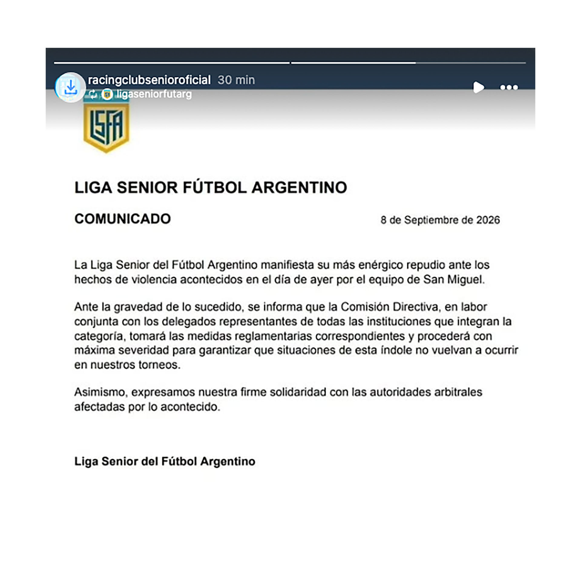 La denuncia por la brutal agresi&oacute;n de un futbolista a un juez de l&iacute;nea: la ejemplificadora pena para el jugador y el club San Miguel