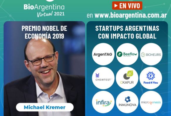 La invitación a BioArgentina Virtual 2021 con la presentación del premio Nobel de Economía 2019, Michael Kremer