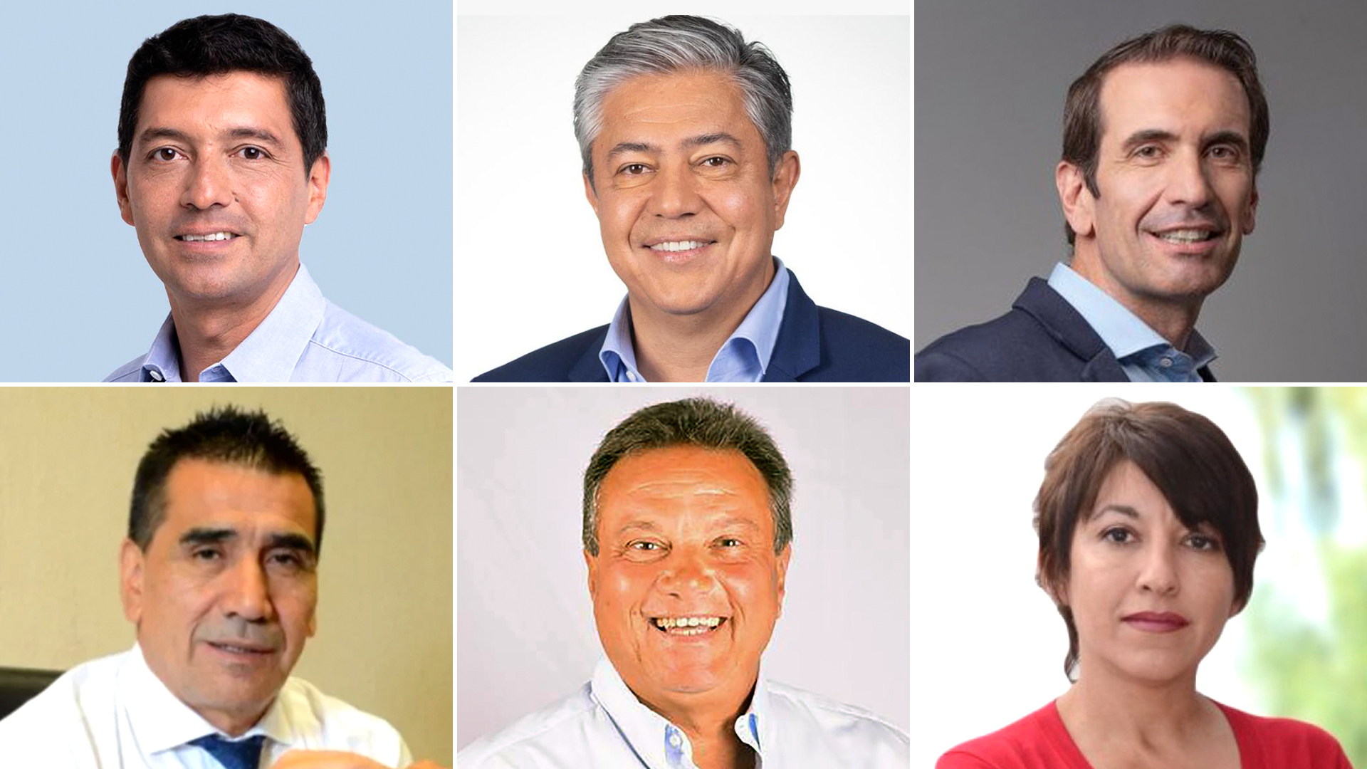 Marcos Koopmann, Rolando Figueroa, Pablo Cervi, Ramón Rioseco, Carlos Eguía y Patricia Jure, los candidatos a gobernador en estas elecciones 
