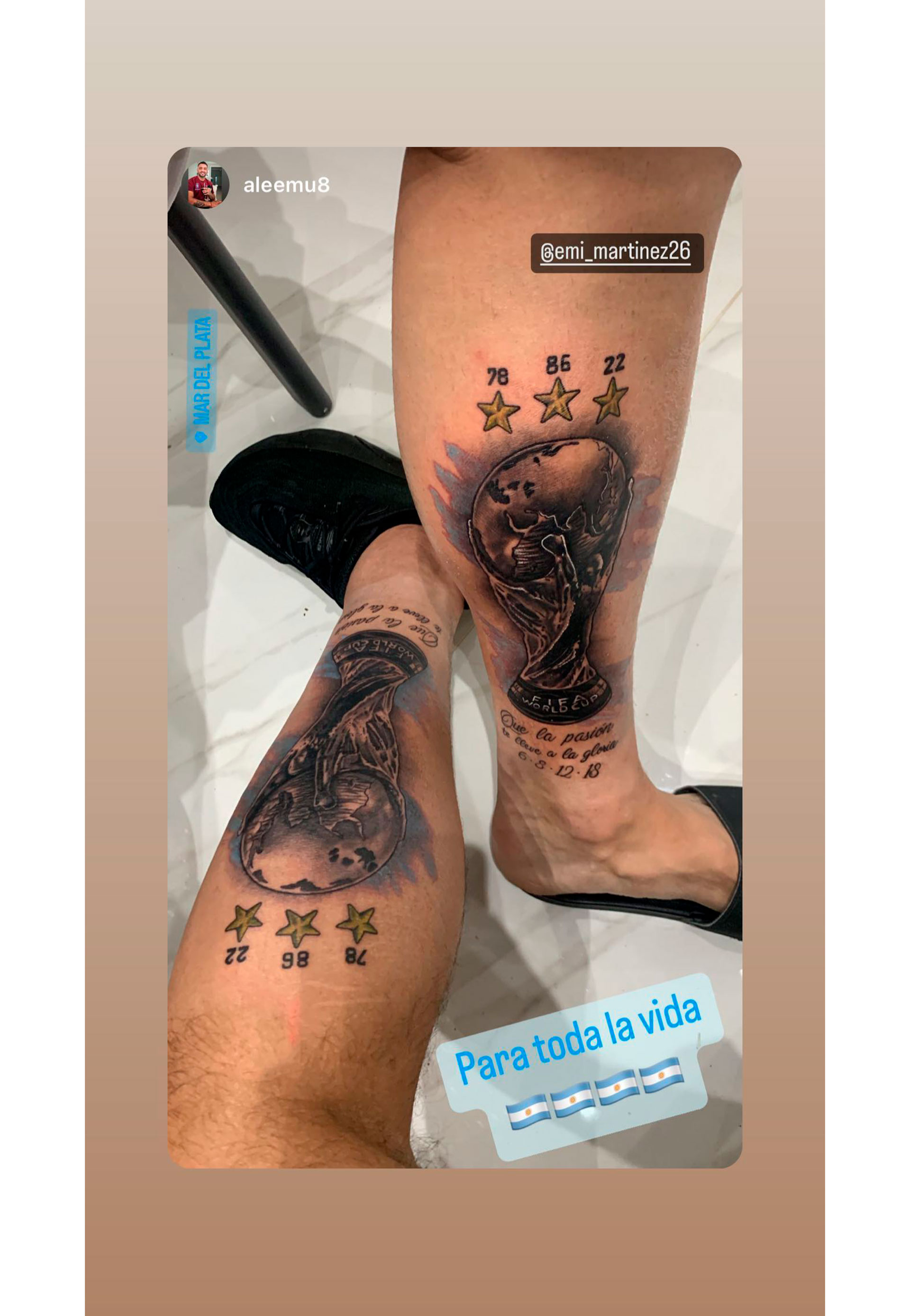 La imagen de los dos tatuajes, el de Dibu Martínez y su amigo (instagram)