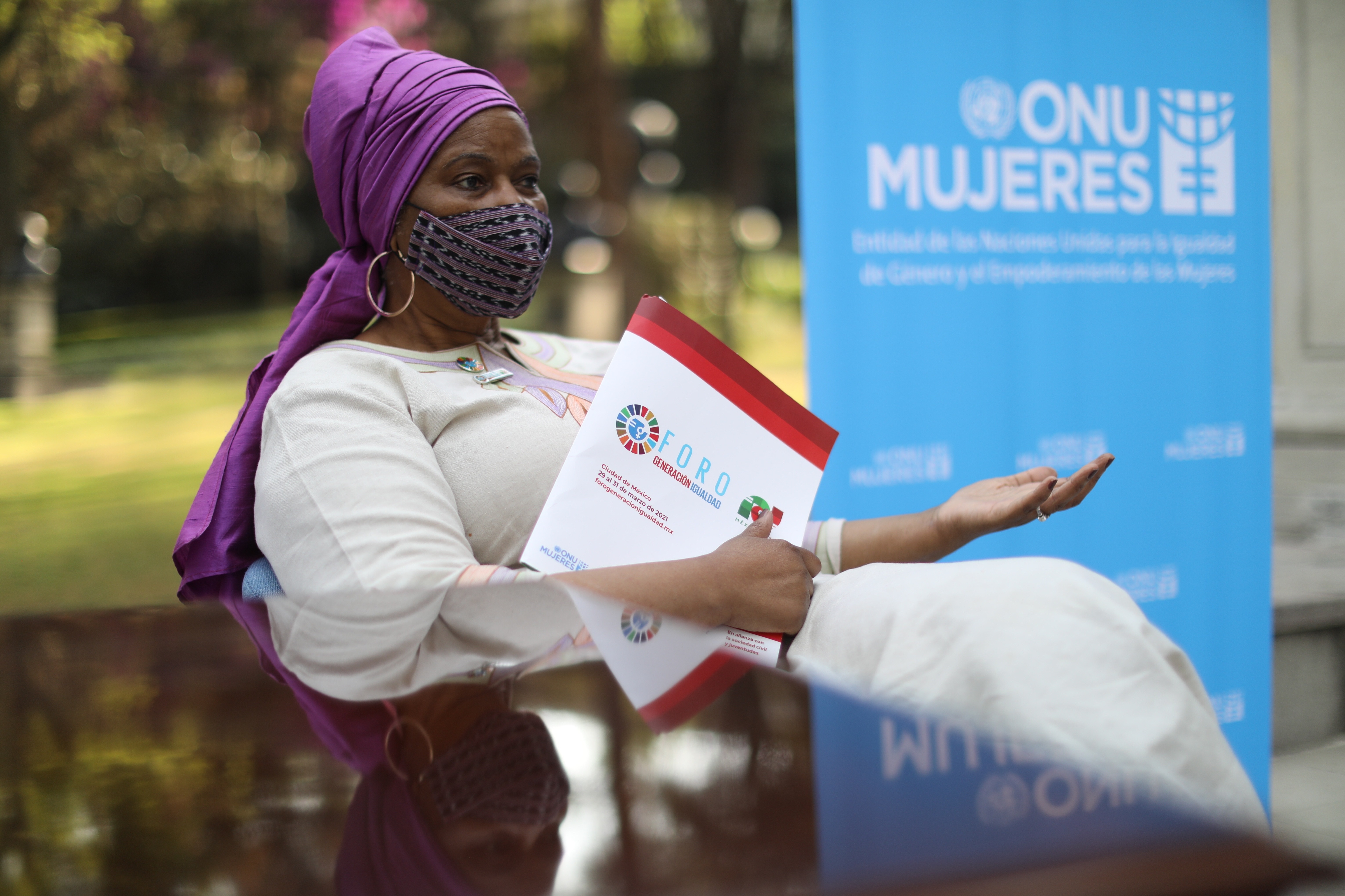 La directora de ONU mujeres, Phumzile Mlambo-Ngcuka, durante una entrevista el 30 de marzo de 2021 en Ciudad de México (México). (EFE/Sáshenka Gutiérrez)
