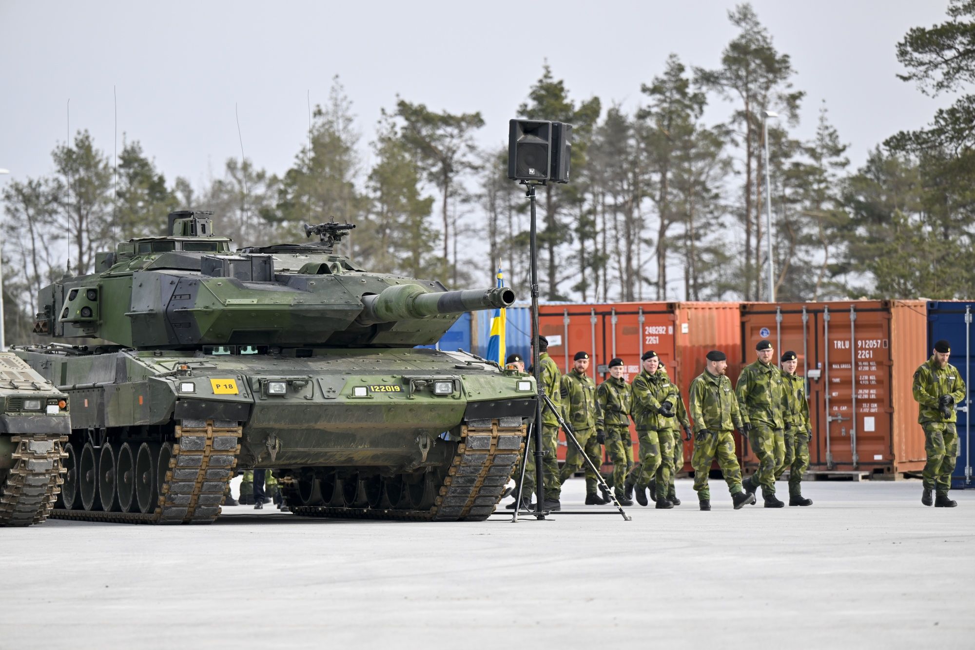 Un tanque de batalla en la base del regimiento Gotland del ejército sueco cerca de Visby. Bloomberg