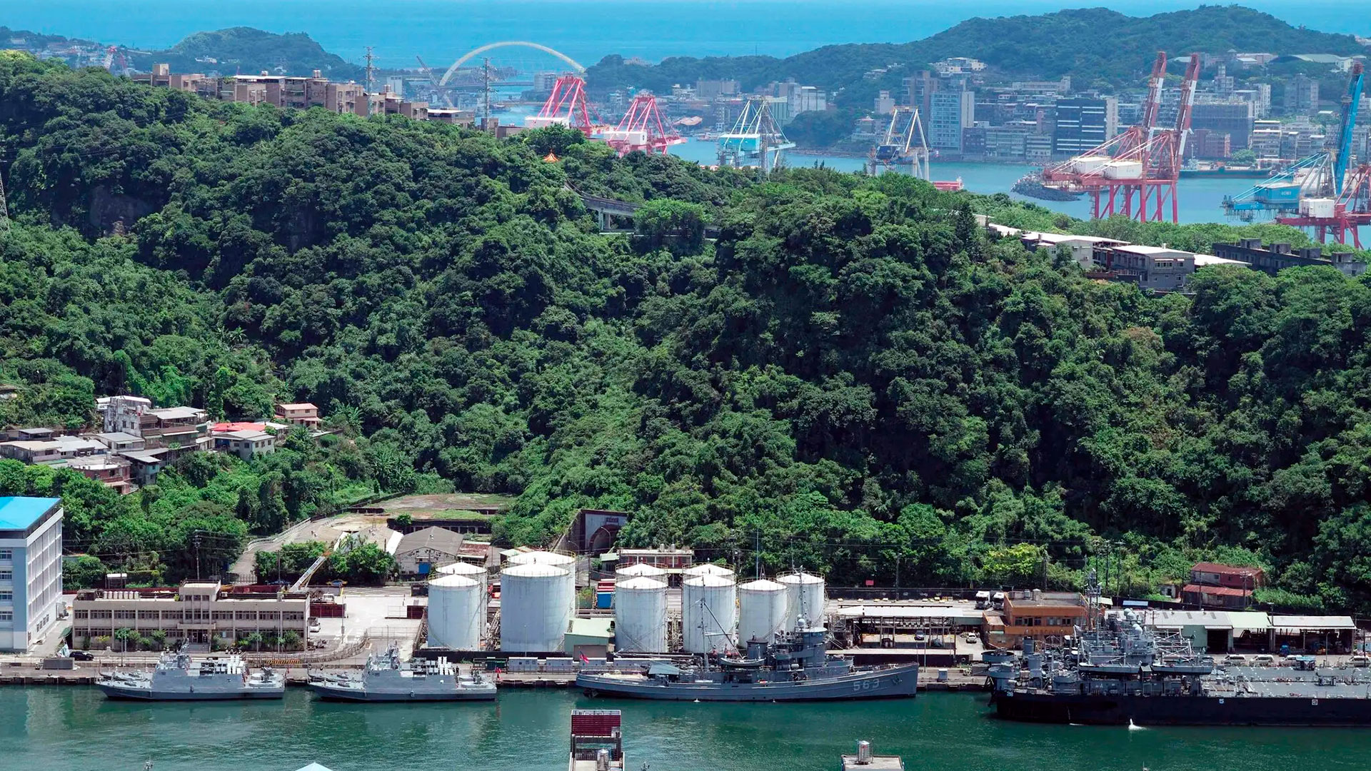 Taiwanese navy ships docked at Keelung Harbor on Thursday, near one of the areas where China planned to hold its military drills (Sam Yeh/AFP-Getty Images)