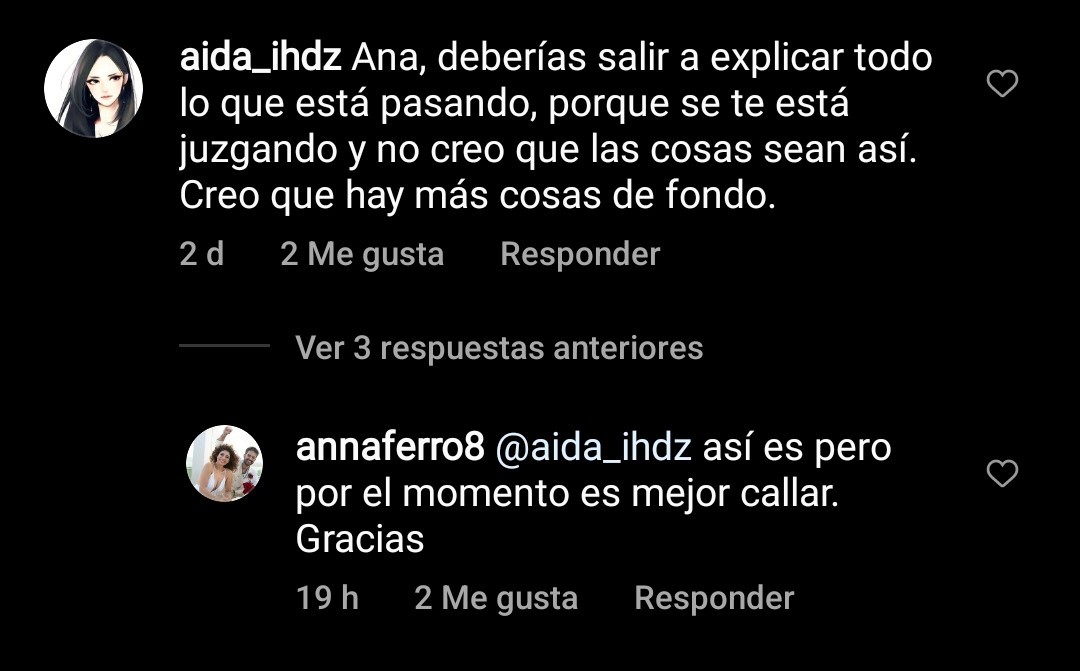 Respuesta de Anna Ferro acerca de la polémica con Ingrid Coronado (Captura de pantalla: Instagram)