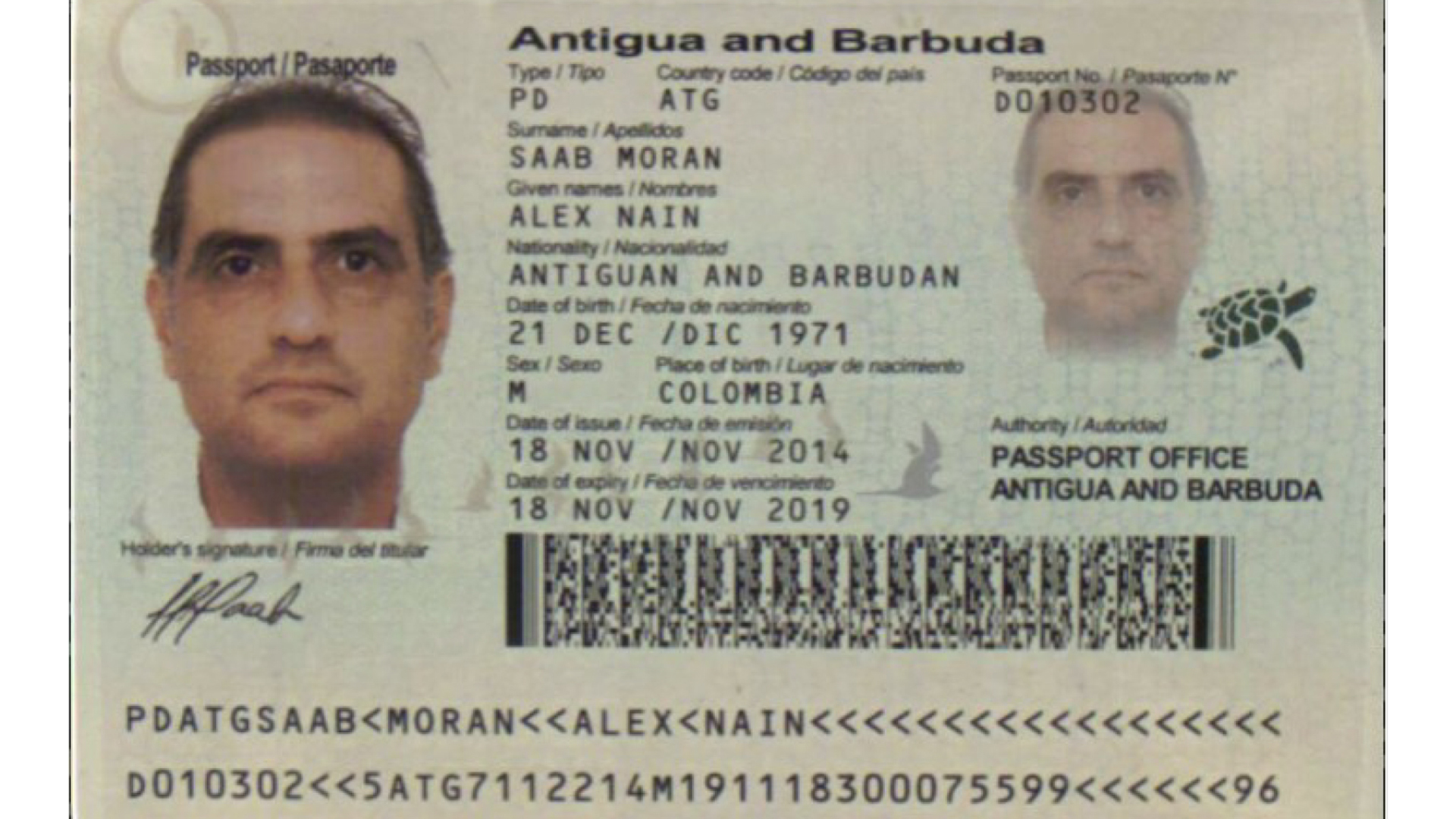 El pasaporte de Antigua y Barbuda de Alex Nain Saab Moran