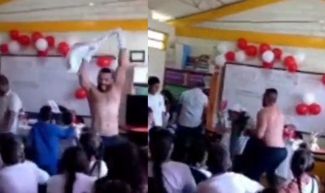 Profesor bailó reguetón en celebración del día del maestro y terminó quitándose la ropa frente a sus alumnos