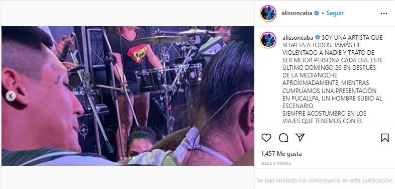 Linda Caba denuncia acoso durante su concierto y pide que identifiquen al agresor. (Foto: Instagram)