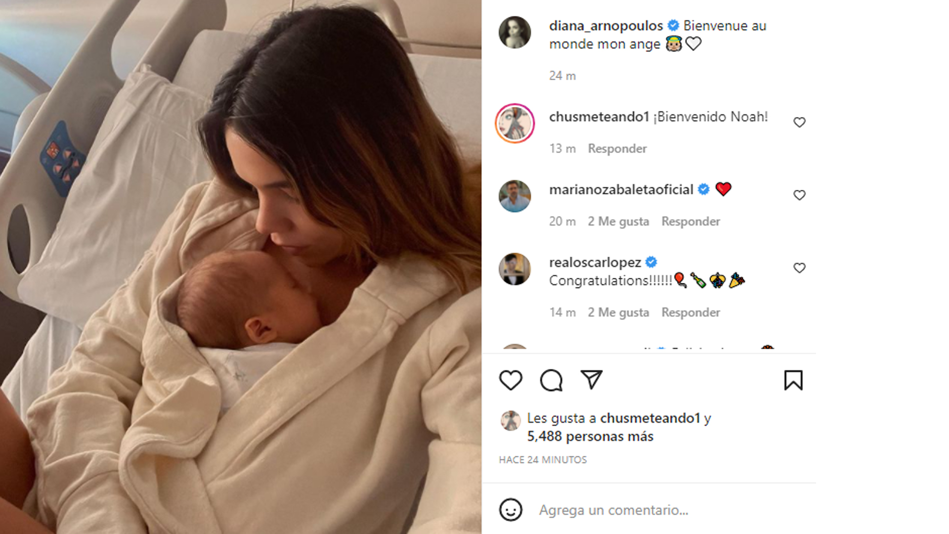 La tierna postal con la que Pico Mónaco y Diana Arnopoulos confirmaron el nacimiento de su hijo Noah
