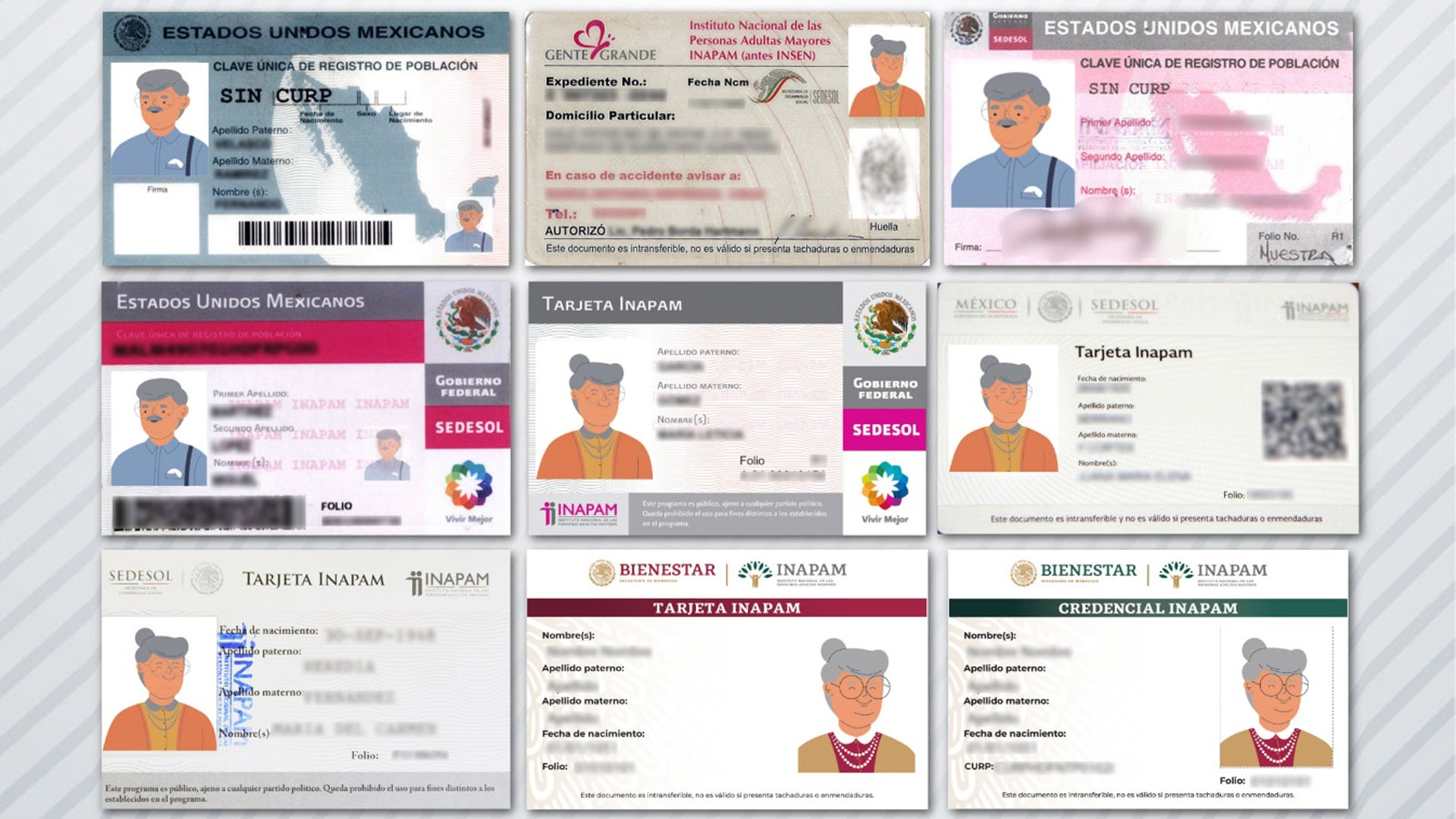 El Instituto Nacional de las Personas Adultas Mayores (INAPAM) señaló que los 9 diseños de la credencial para adultos mayores son vigentes y válidos (Foto: @INAPAM / Twitter)