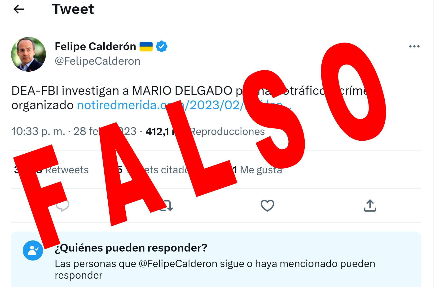 Calderón es acusado de compartir fake news (Twitter/@Navegaciones)