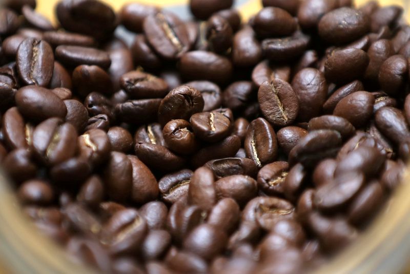 File image of roasted coffee beans on display at a Juan Valdez store in Bogotá, Colombia. June 5, 2019. REUTERS/Luisa Gonzalez/File