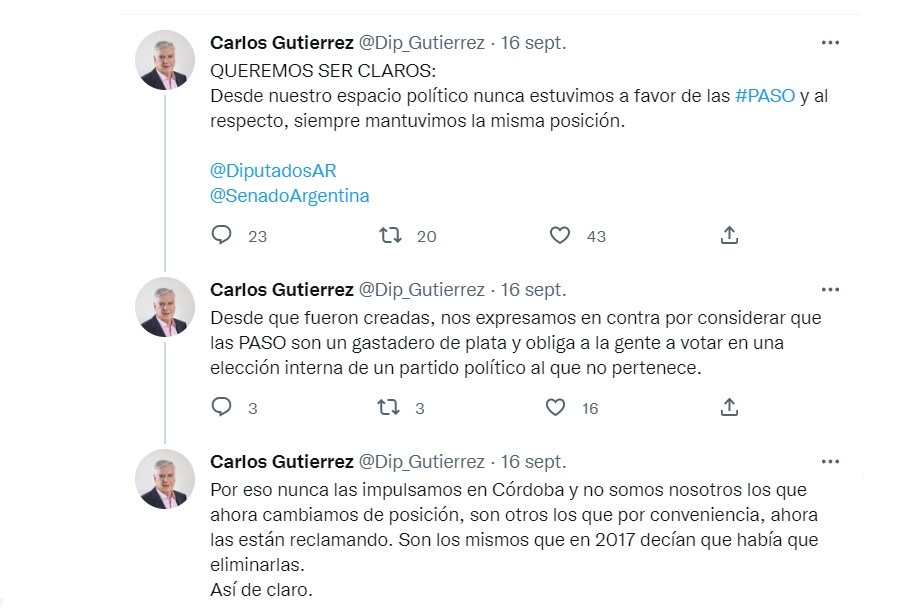 Carlos Gutiérrez de Córdoba Fderal, sobre las PASO