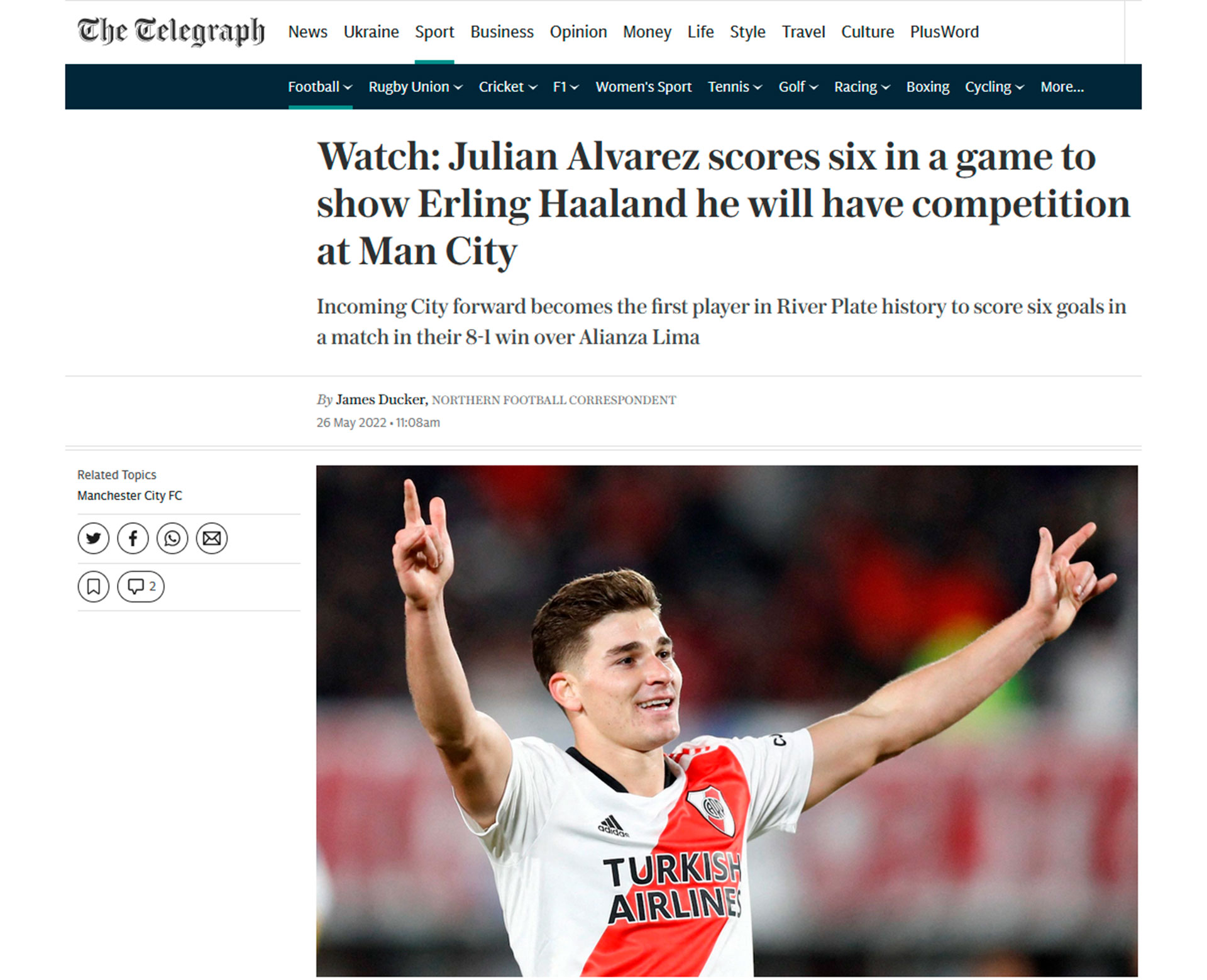 "La competencia de Erling Haaland" redactó The Telegraph en su portada