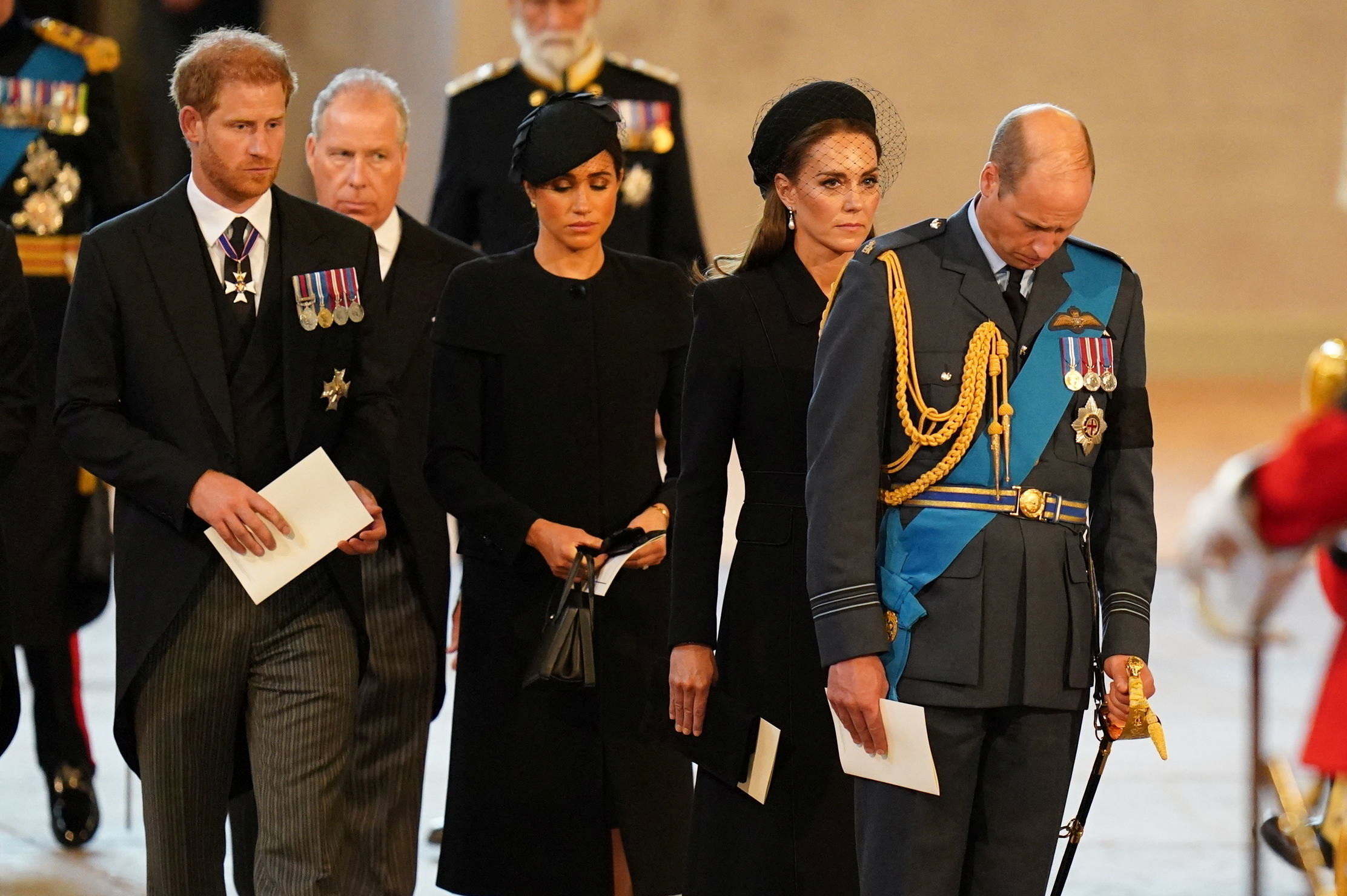 El duque de Sussex y Meghan Markle junto a la princesa y el príncipe de Gales en Westminster Hall, Londres (Reuters)