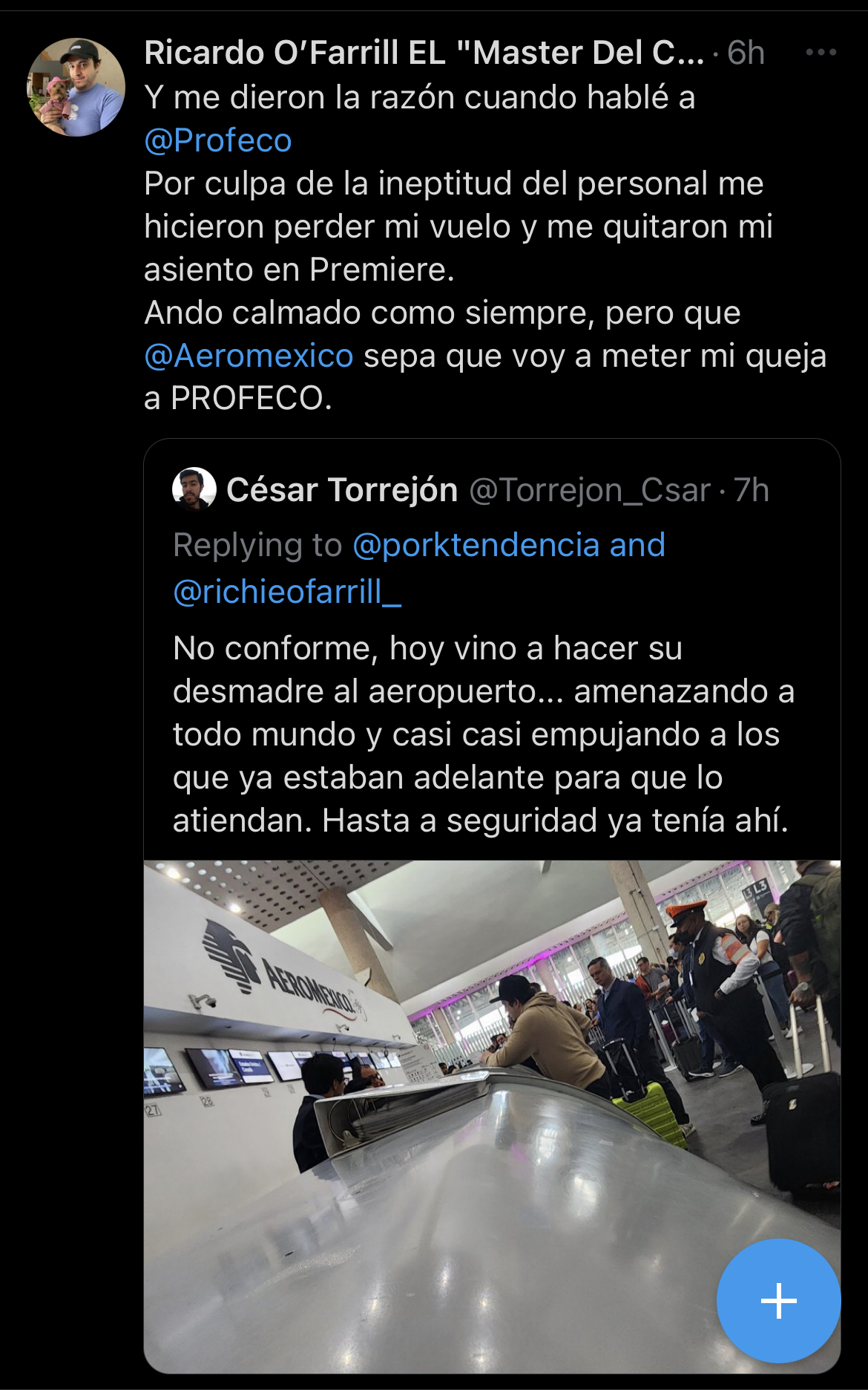 Usuario se quejó por problemas que tuvo Ricardo O'Farrill con aerolínea (Captura de pantalla Twitter @richieofarrill)