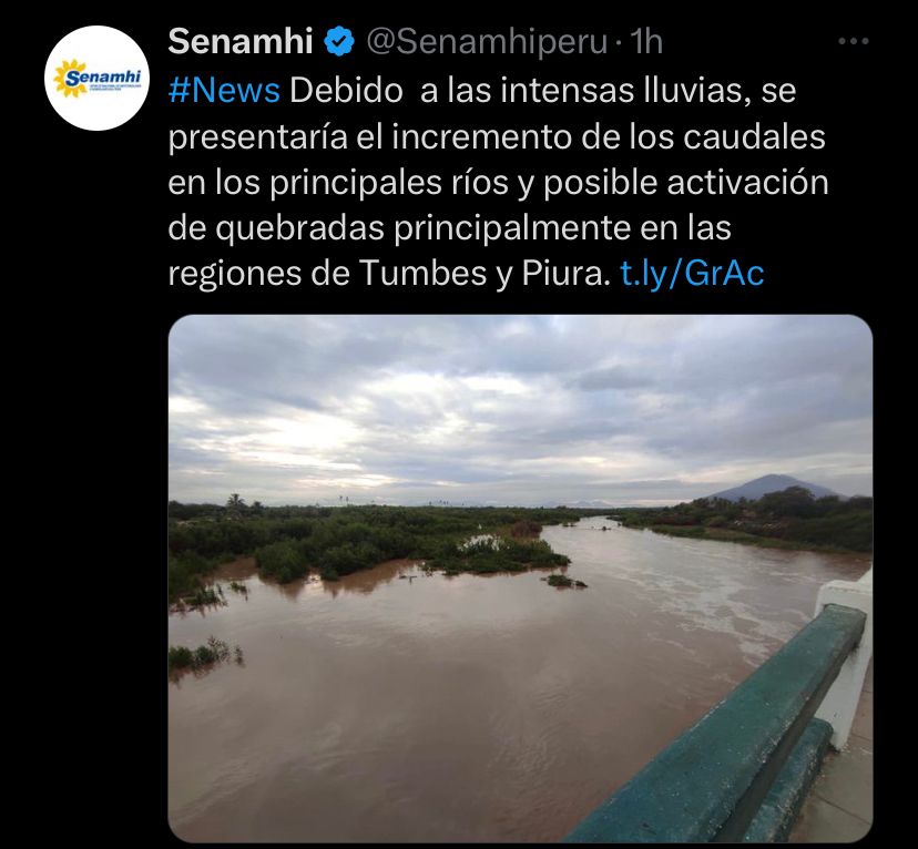 Senamhi anunció posible incremento de caudales en Tumbes