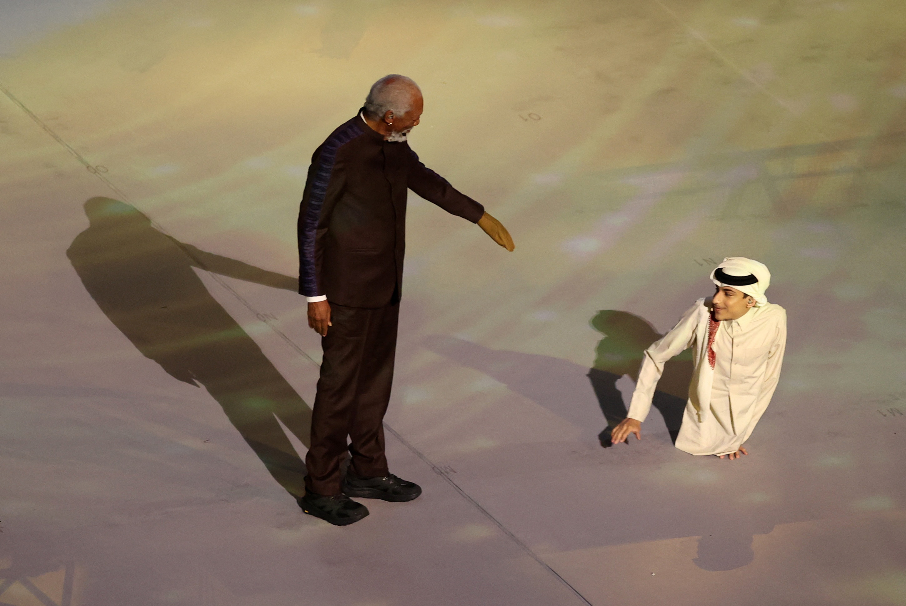 Morgan Freeman y Ghanim al Muftah fueron las primeras personalidades destacadas que intervinieron en la ceremonia de apertura (REUTERS/Amr Abdallah Dalsh)