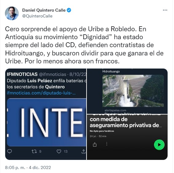 El alcalde se despachó contra Jorge Robledo.