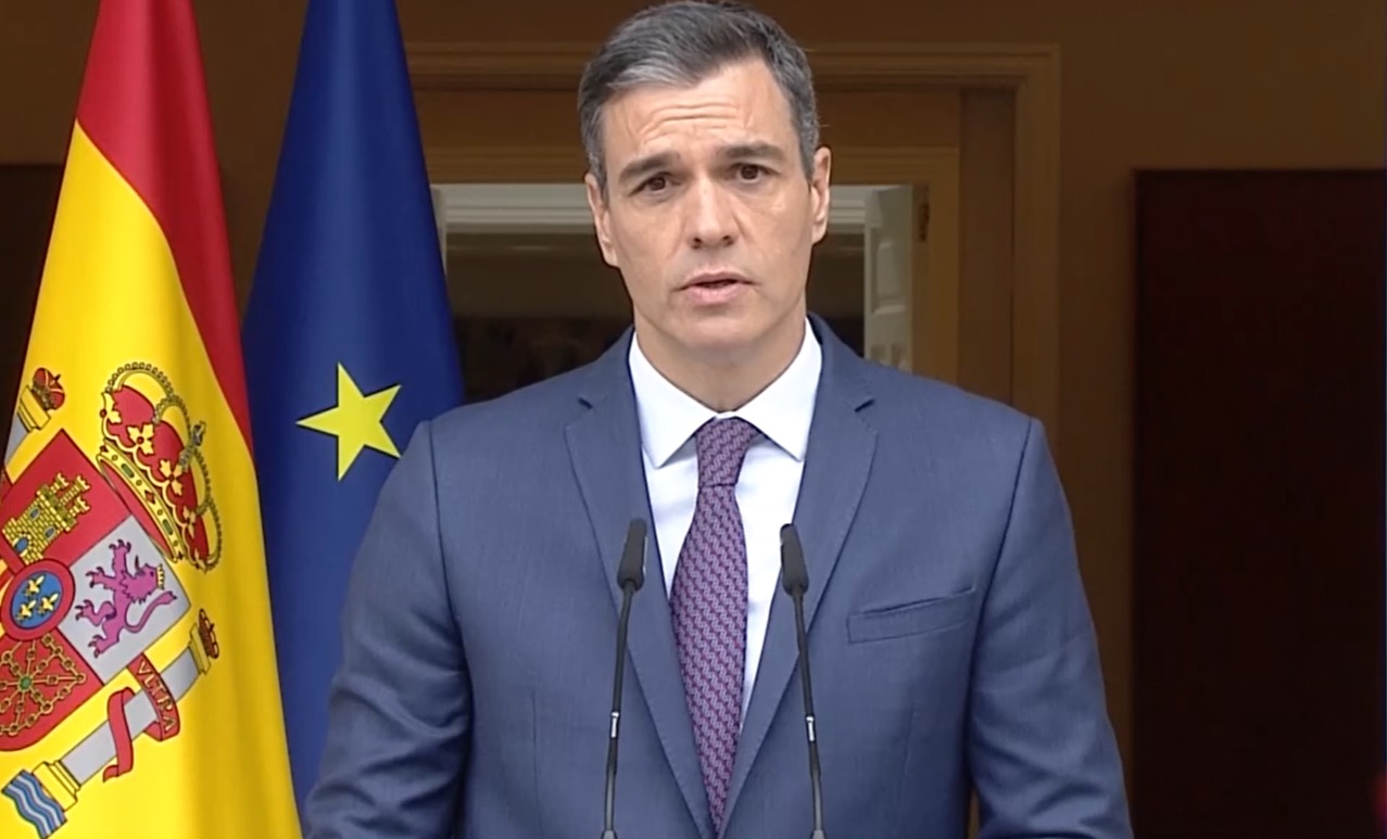 El presidente del Gobierno, Pedro Sánchez, en su comparecencia institucional desde Moncloa.