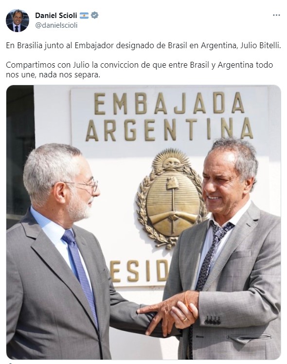 Scioli and the meeting with the new Brazilian ambassador in Buenos Aires, Julio Bitelli.