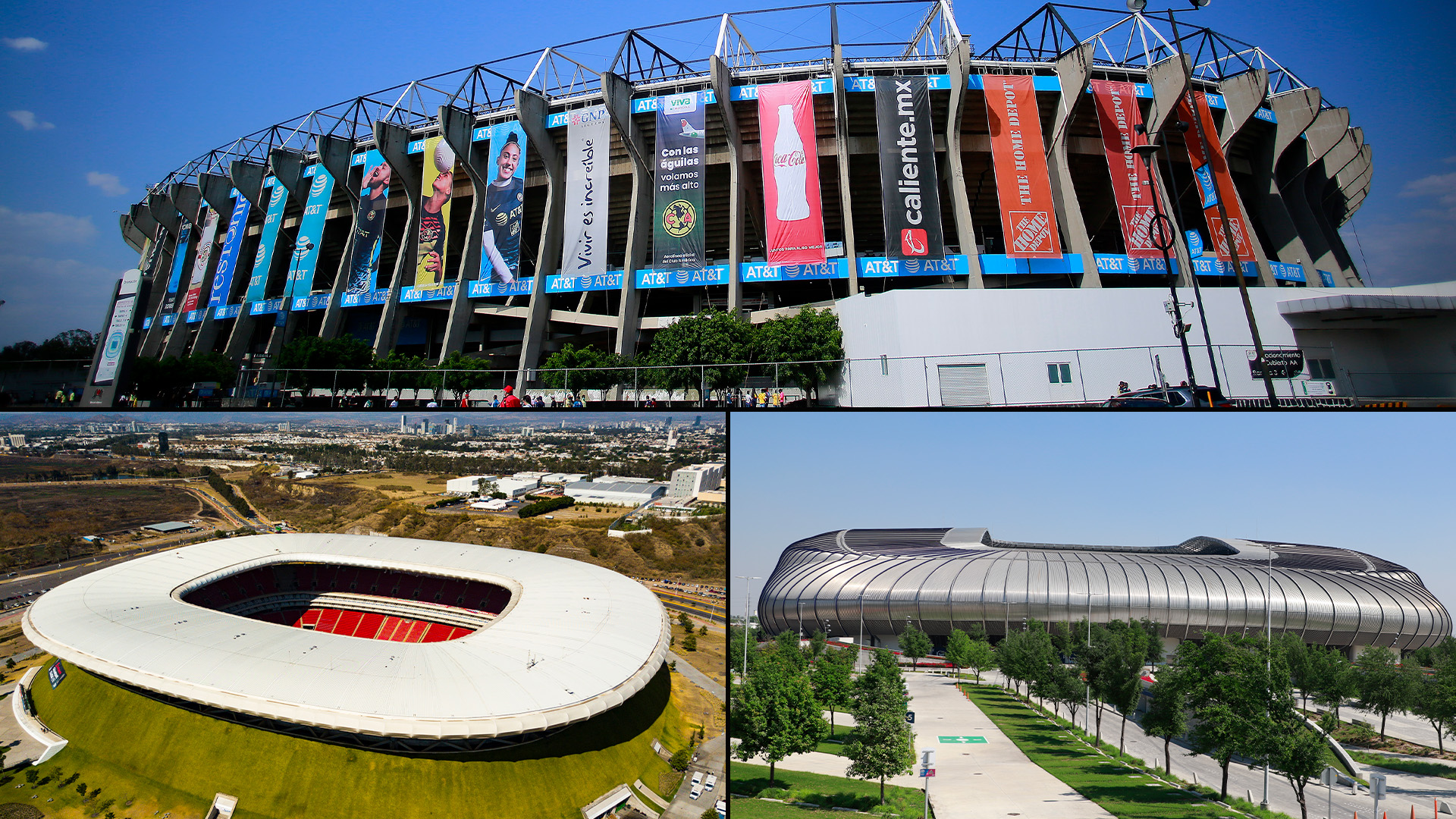 El Estadio Azteca, BBVA y Akron serán las tres sedes oficiales de México para la Copa Mundial 2026 (Fotos: Getty Images)