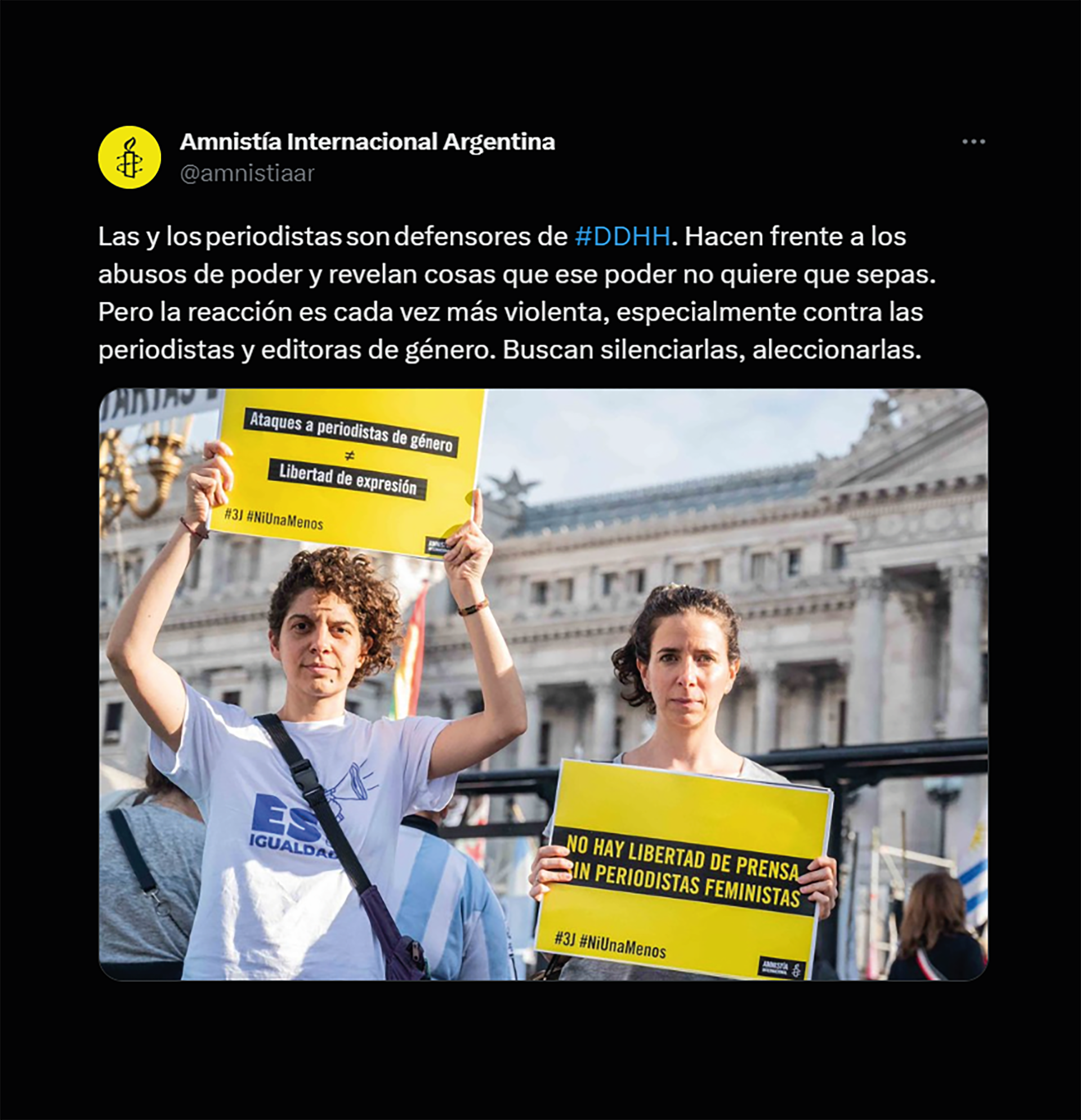 "No hay libertad de prensa sin periodistas feministas" resalta Amnistía Internacional en Argentina