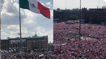 Durante el mitin de AMLO la bandera mexicano fue izada (foto: especial)