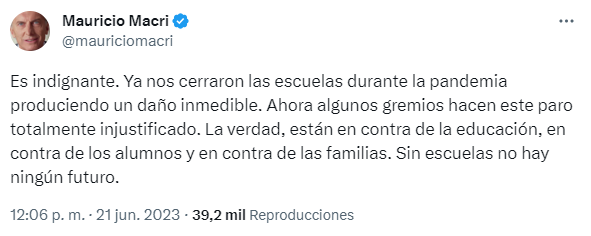 Mauricio Macri cuestionó el paro docente