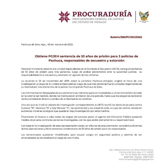 Policías secuestradores fueron condenado a 53 años de prisión (foto: PGJEH)