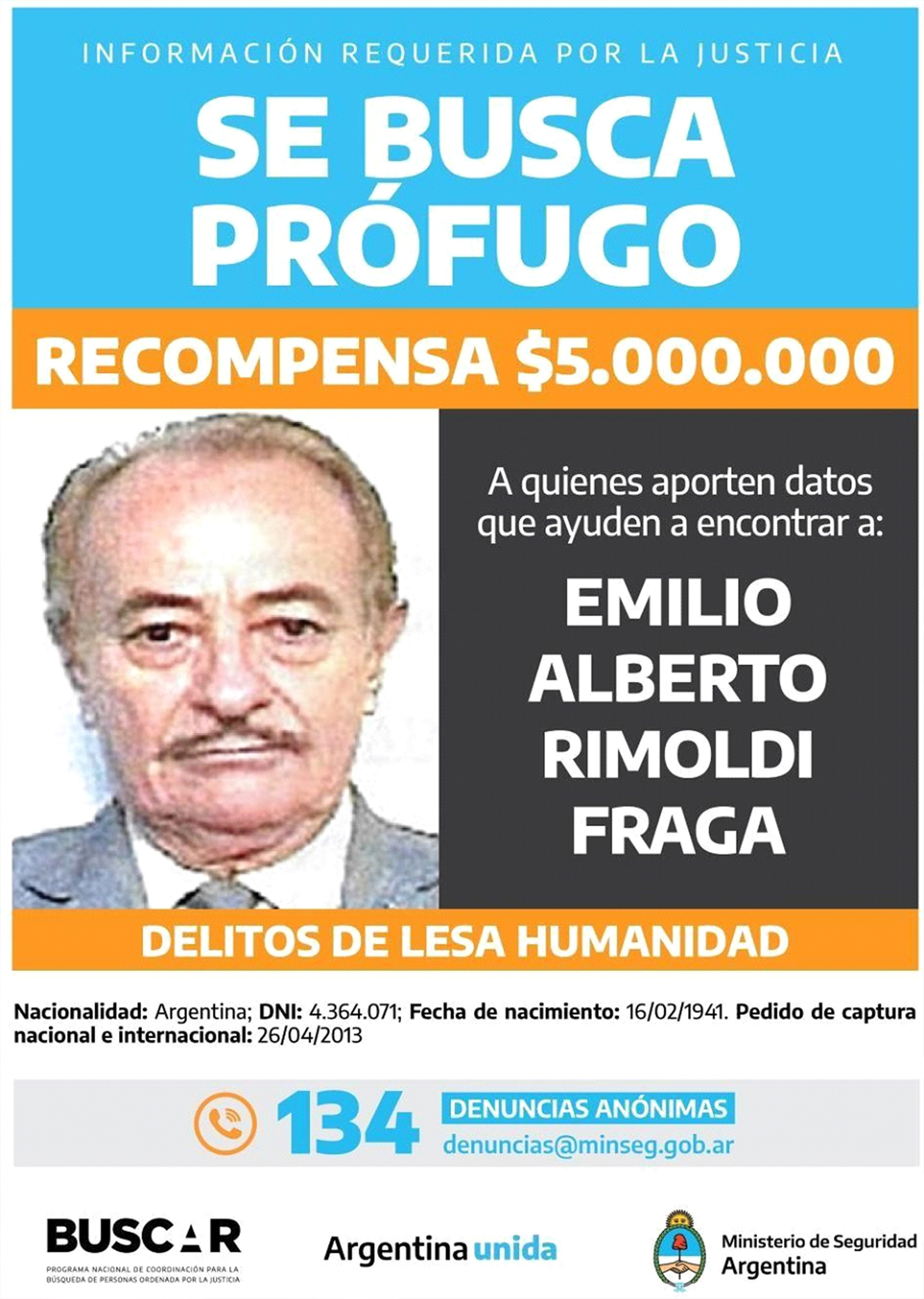 Emilio Rimoldi Fraga, buscado por delitos de lesa humanidad