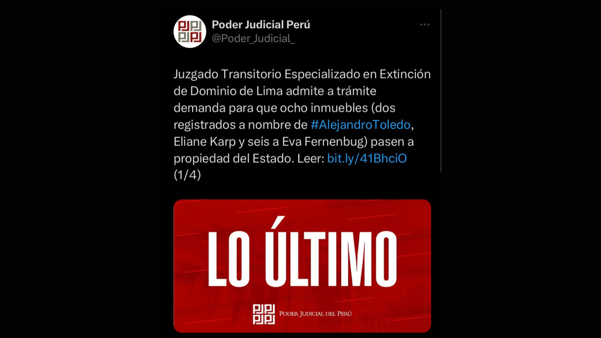 Twitter of the Judiciary before the case of Alejandro Toledo.  Photo: Twitter Capture