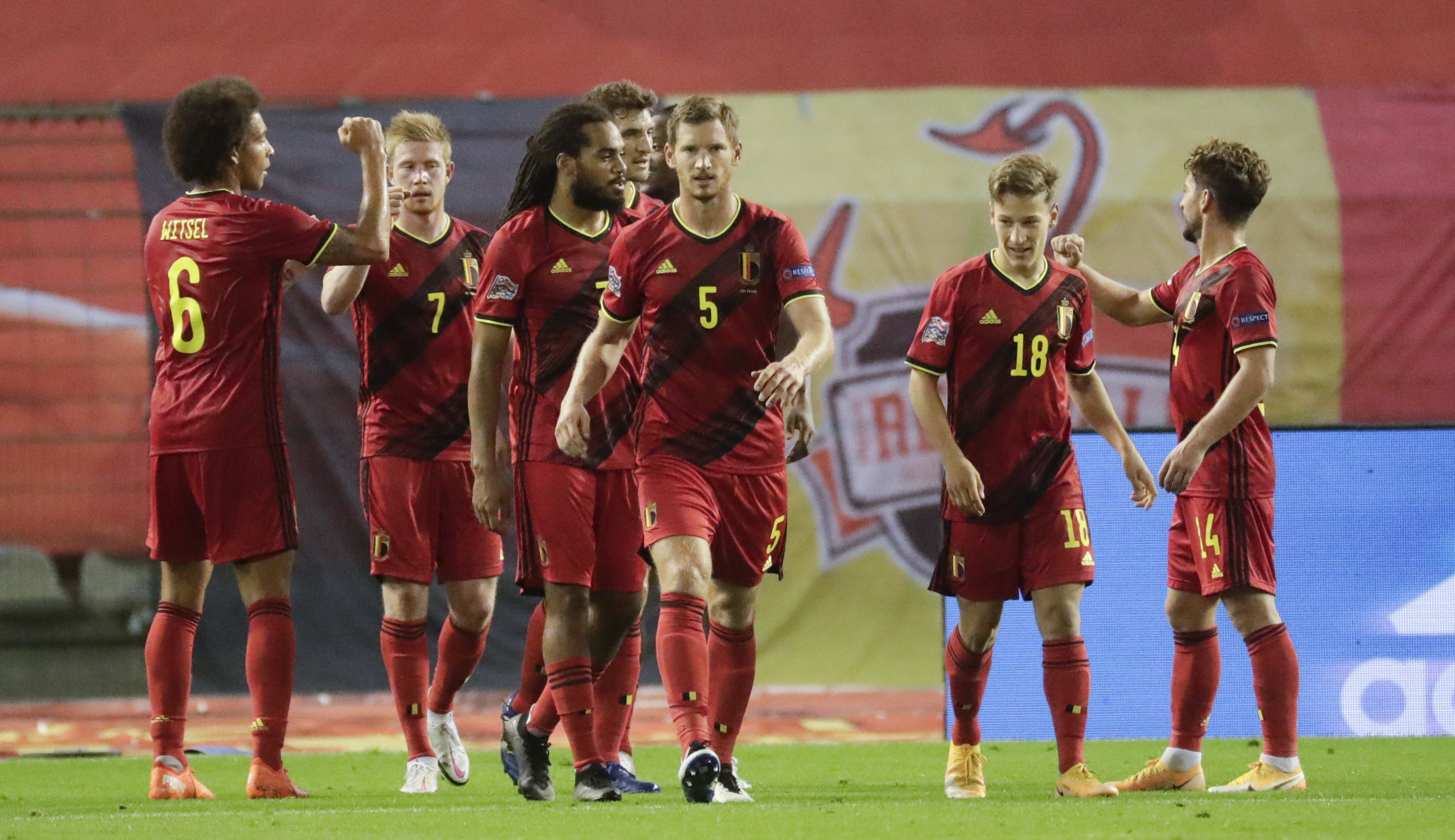 Jugadores de la selección belga en un partido de la Liga de Naciones disputado el pasado 8 de septiembre. EFE/EPA/OLIVIER HOSLET