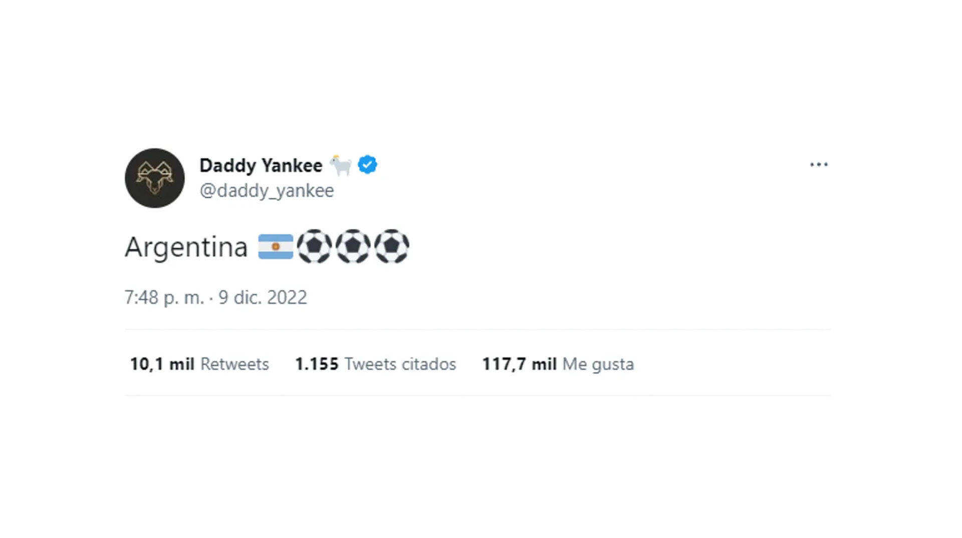 Tras alentar a la selección, Daddy Yankee decidió escribir en Twitter la palabra “Argentina” para que no quedaran dudas