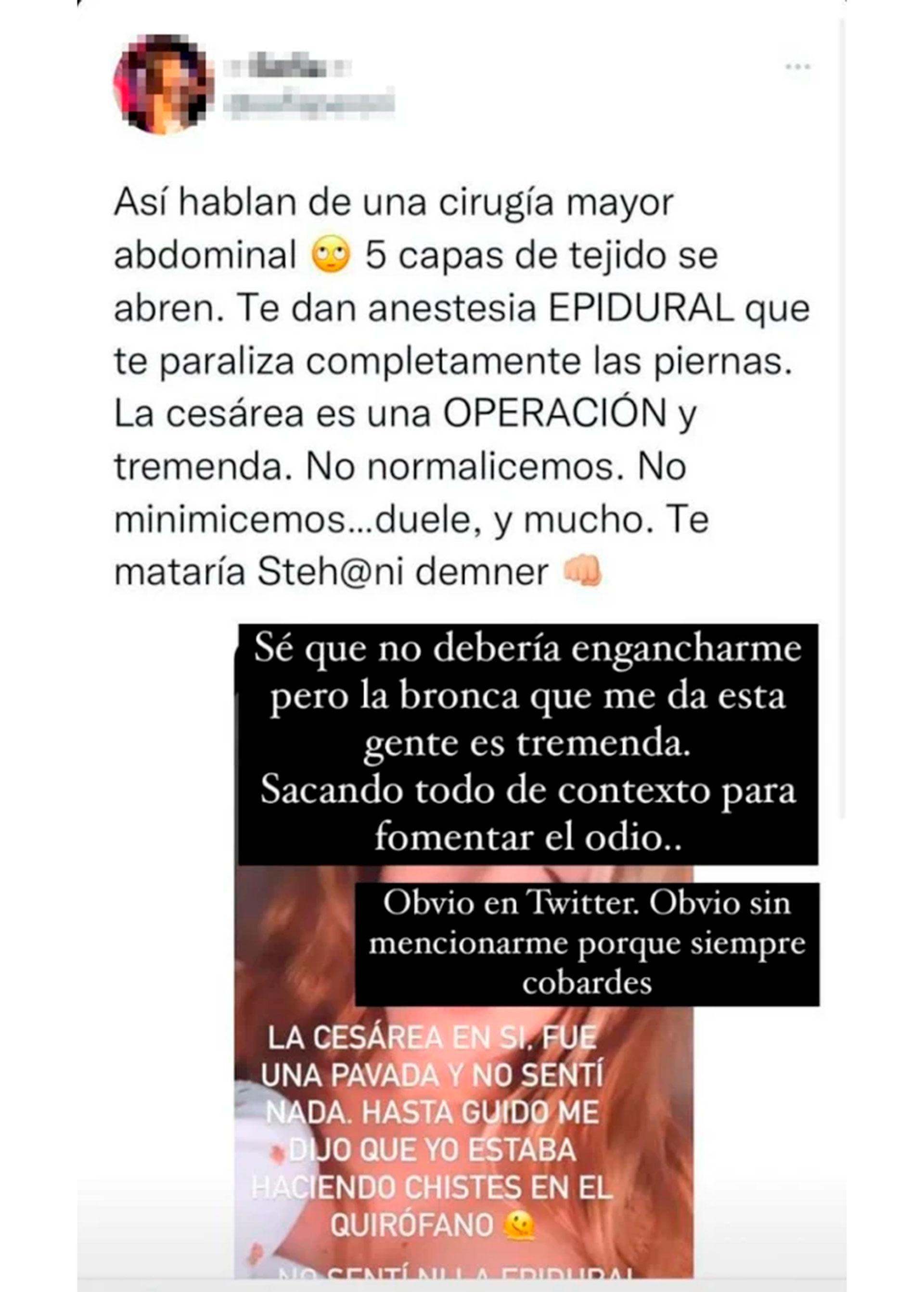 Stephanie Demner habló de su cesárea y una seguidora la criticó