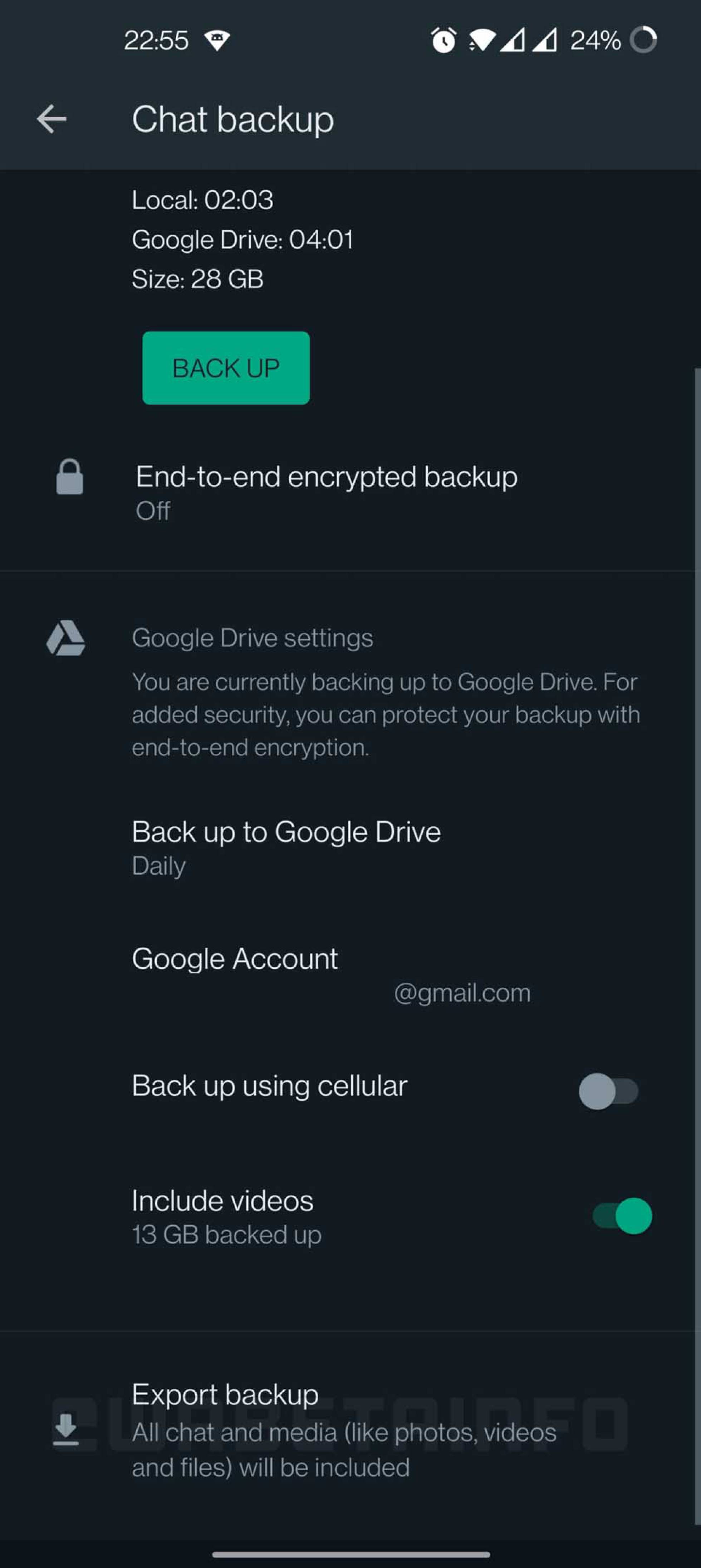 Ora ci sarà più controllo sul tuo backup WhatsApp in Google Drive: può essere esportato e importato.  (Foto: WABetaInfo)