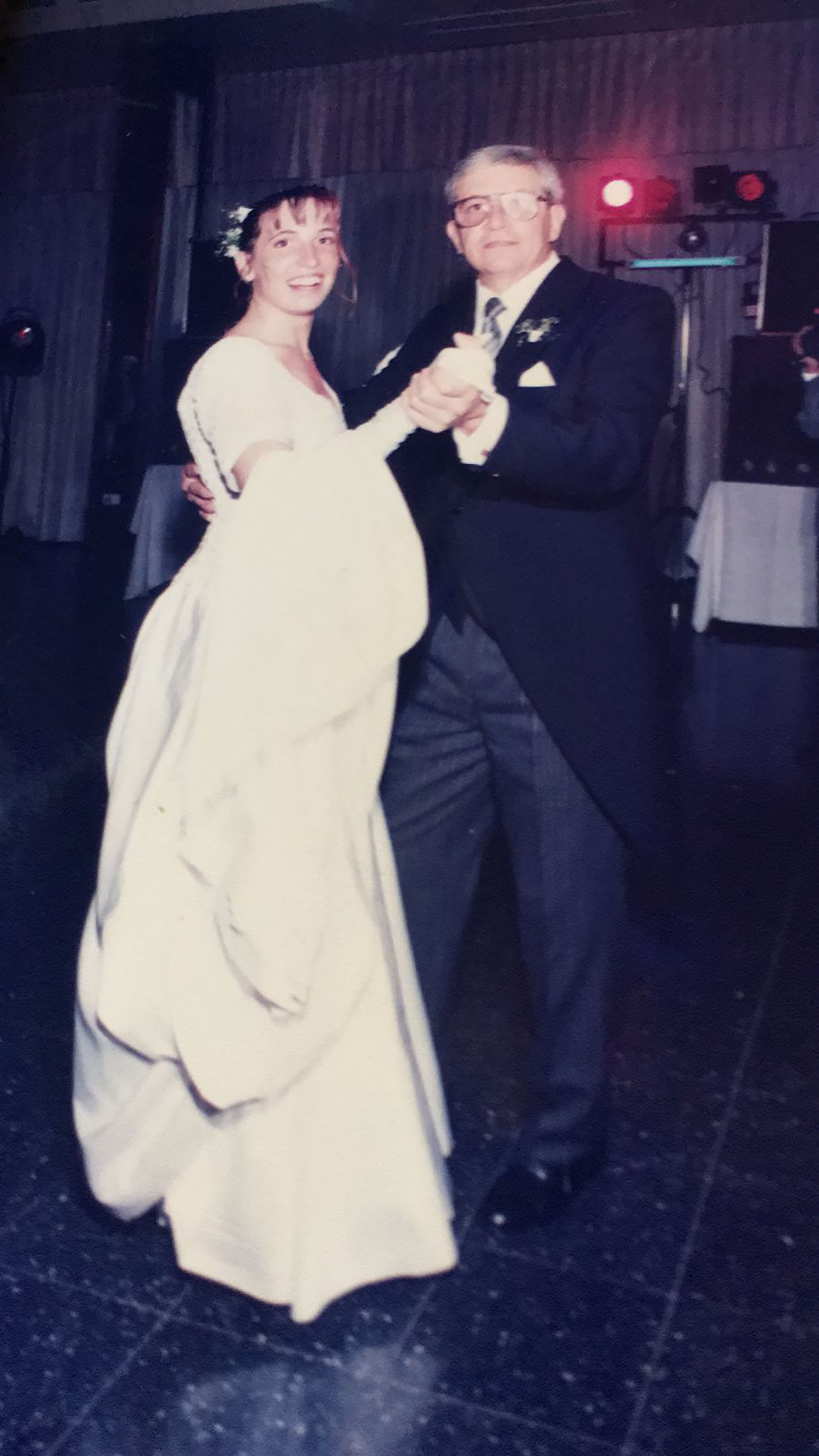 One of his mother's happiest days, dancing the waltz with his father, on his wedding day with the coordinator of Bariloche