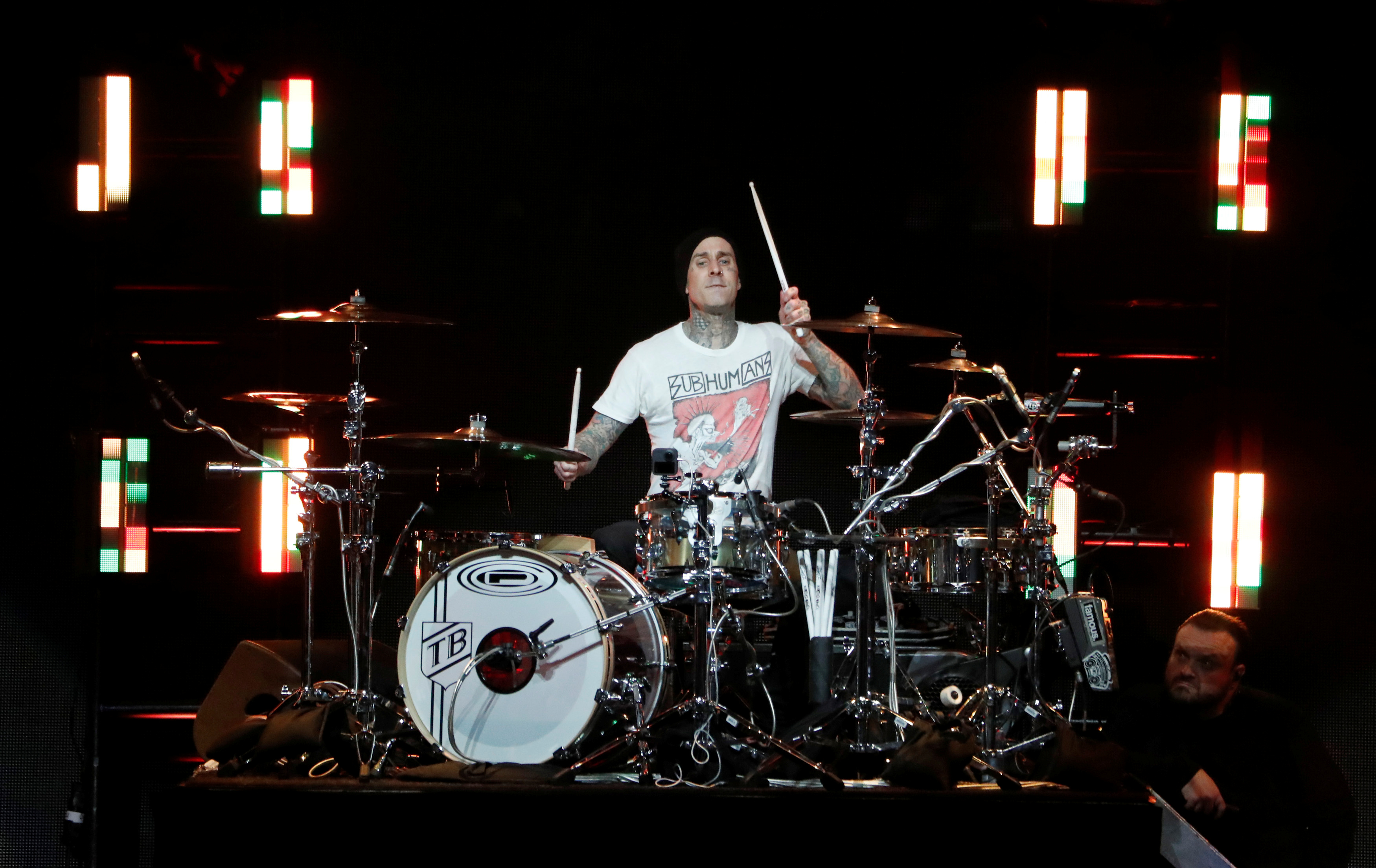 Travis Barker of Blink-182 performs during iHeartRadio's ALTer EGO concert at The Forum in Inglewood, California, U.S., January 18, 2020. REUTERS/Mario Anzuoni