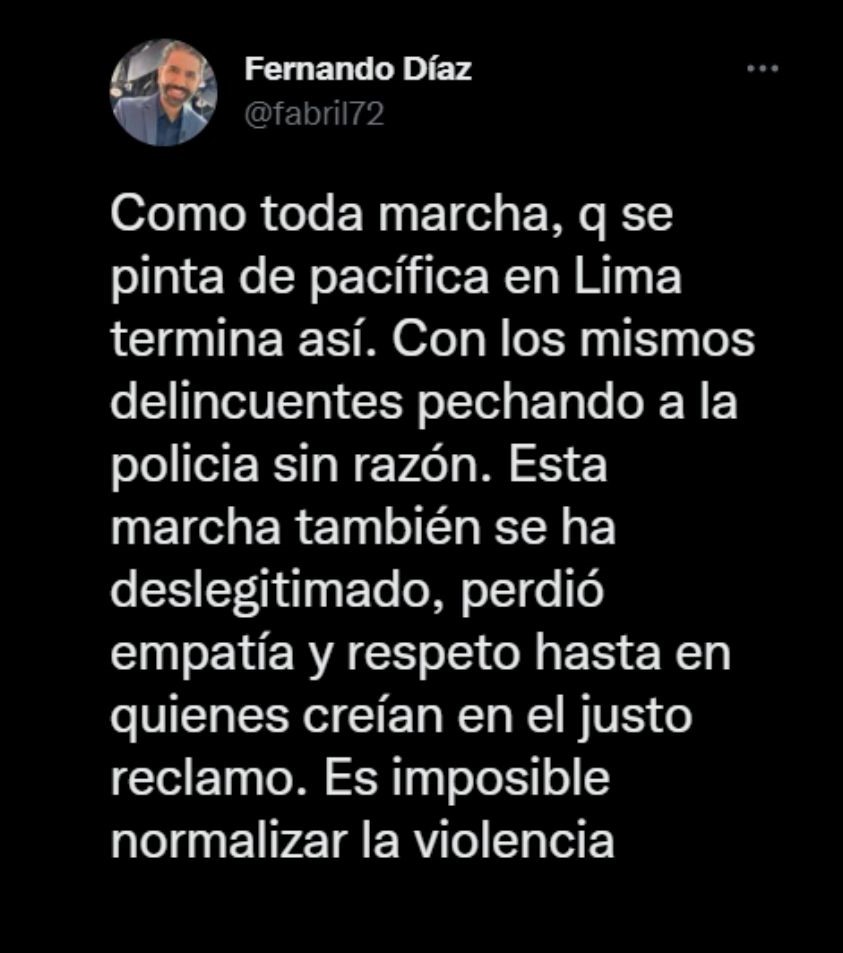 Fernando Díaz spoke on Twitter about the 'Taking of Lima'.